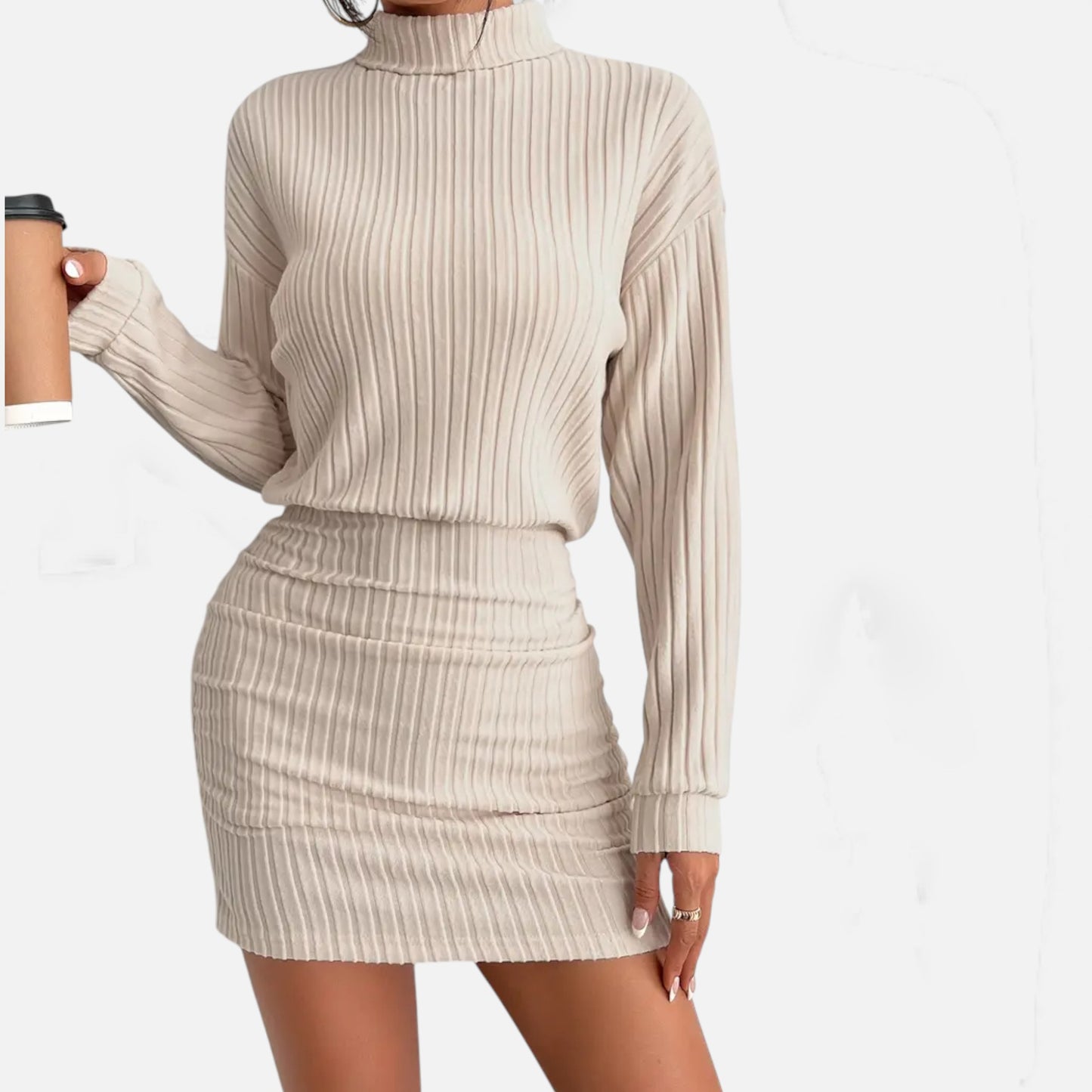 Eston House | Women’s Elegant Ruched Mock‑Neck Dress