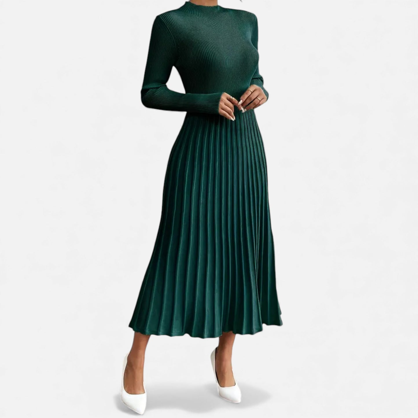 Eston House | Women’s Long‑Sleeve High‑Neck Satin Dress