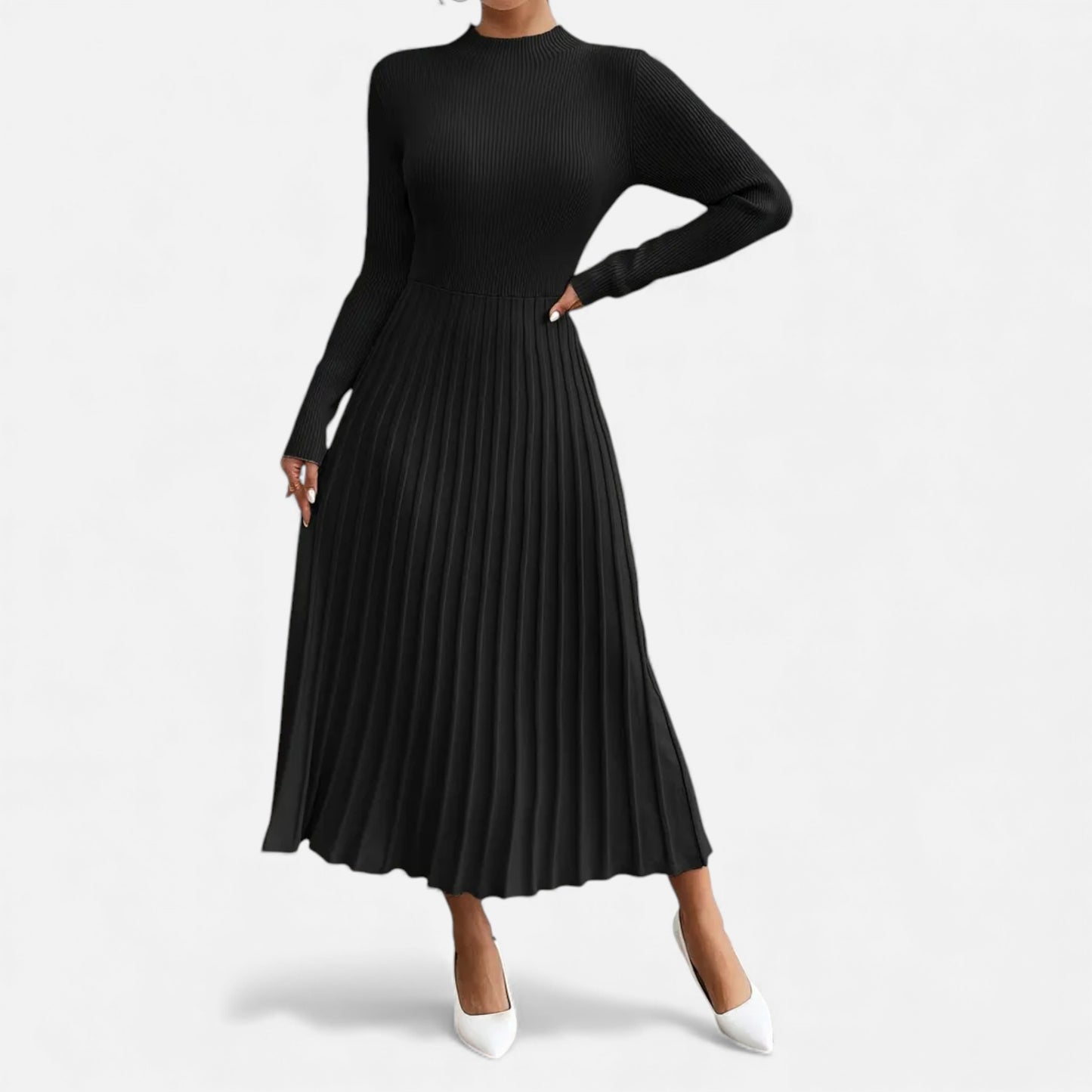 Eston House | Women’s Long‑Sleeve High‑Neck Satin Dress