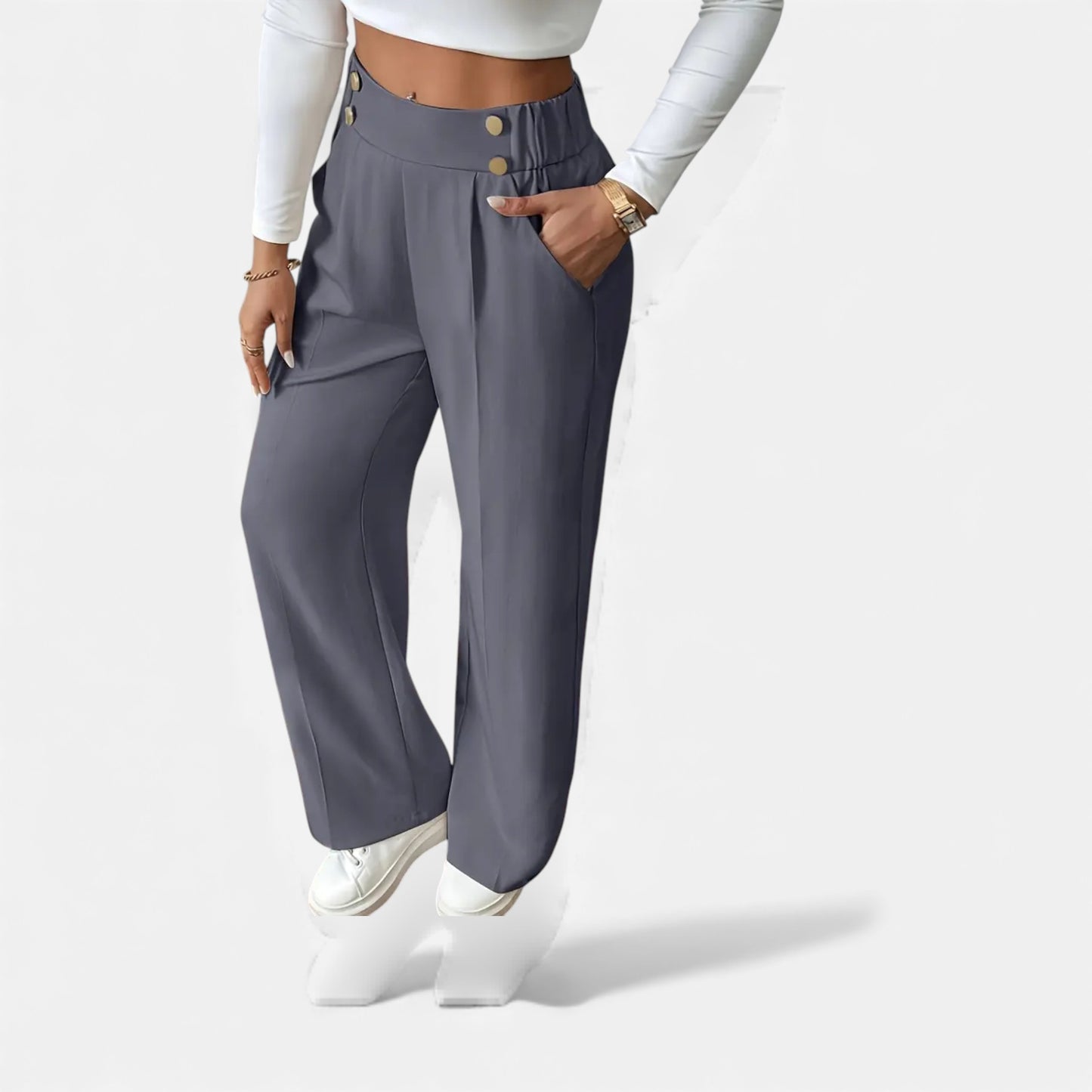 Eston House | Women’s Elegant High‑Waist Wide‑Leg Trousers