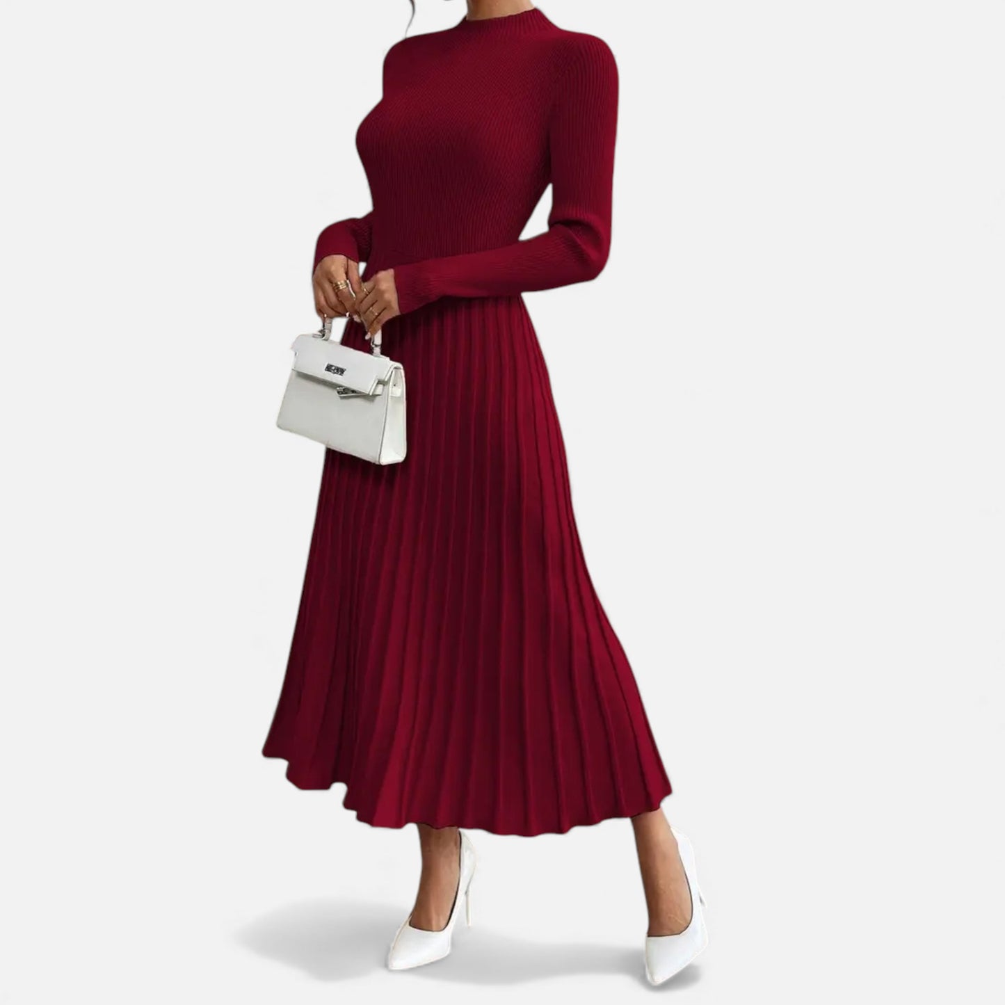 Eston House | Women’s Long‑Sleeve High‑Neck Satin Dress