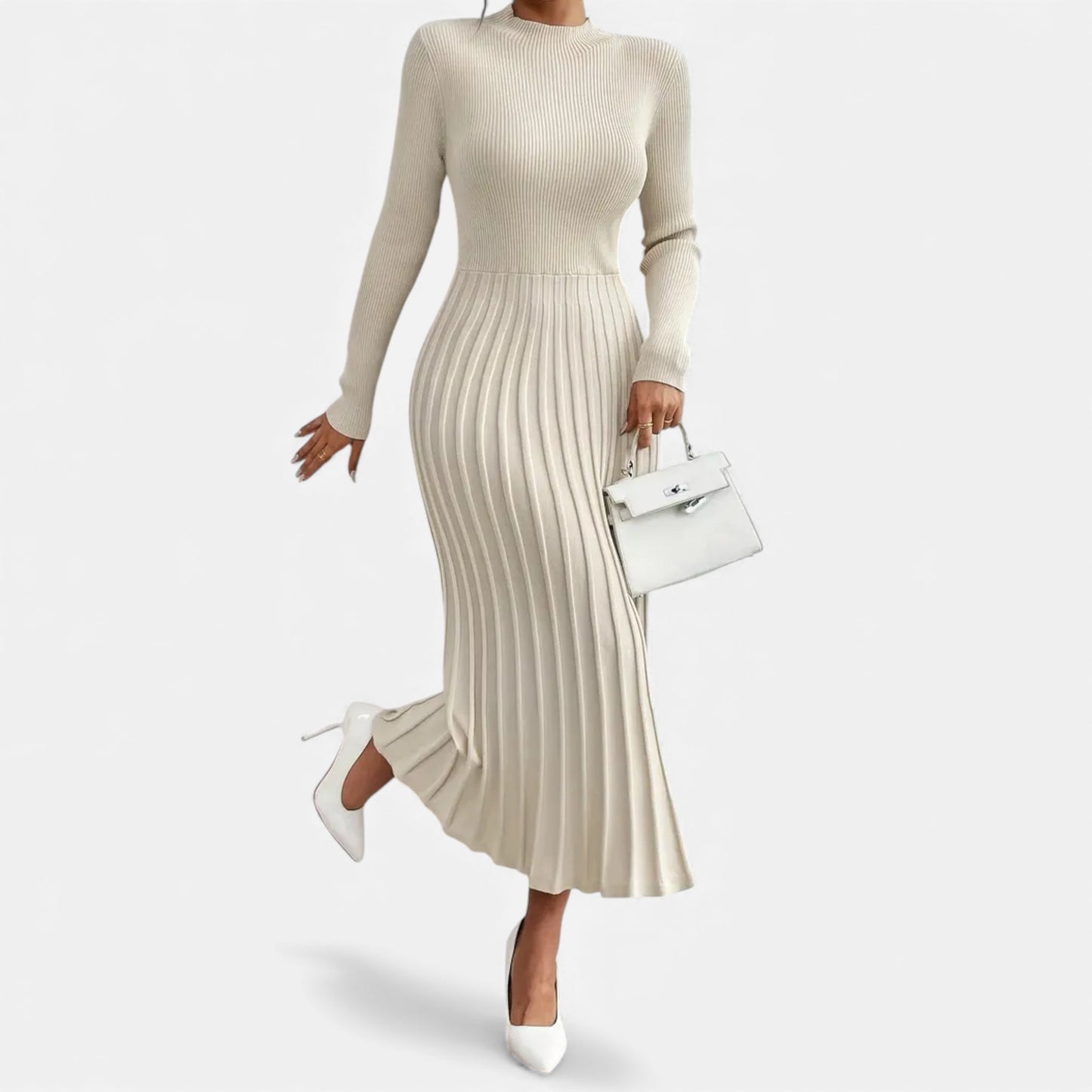 Eston House | Women’s Long‑Sleeve High‑Neck Satin Dress