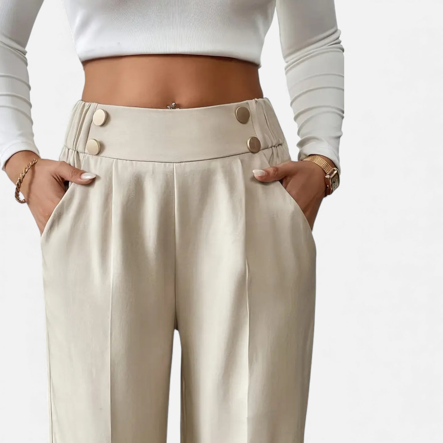 Eston House | Women’s Elegant High‑Waist Wide‑Leg Trousers