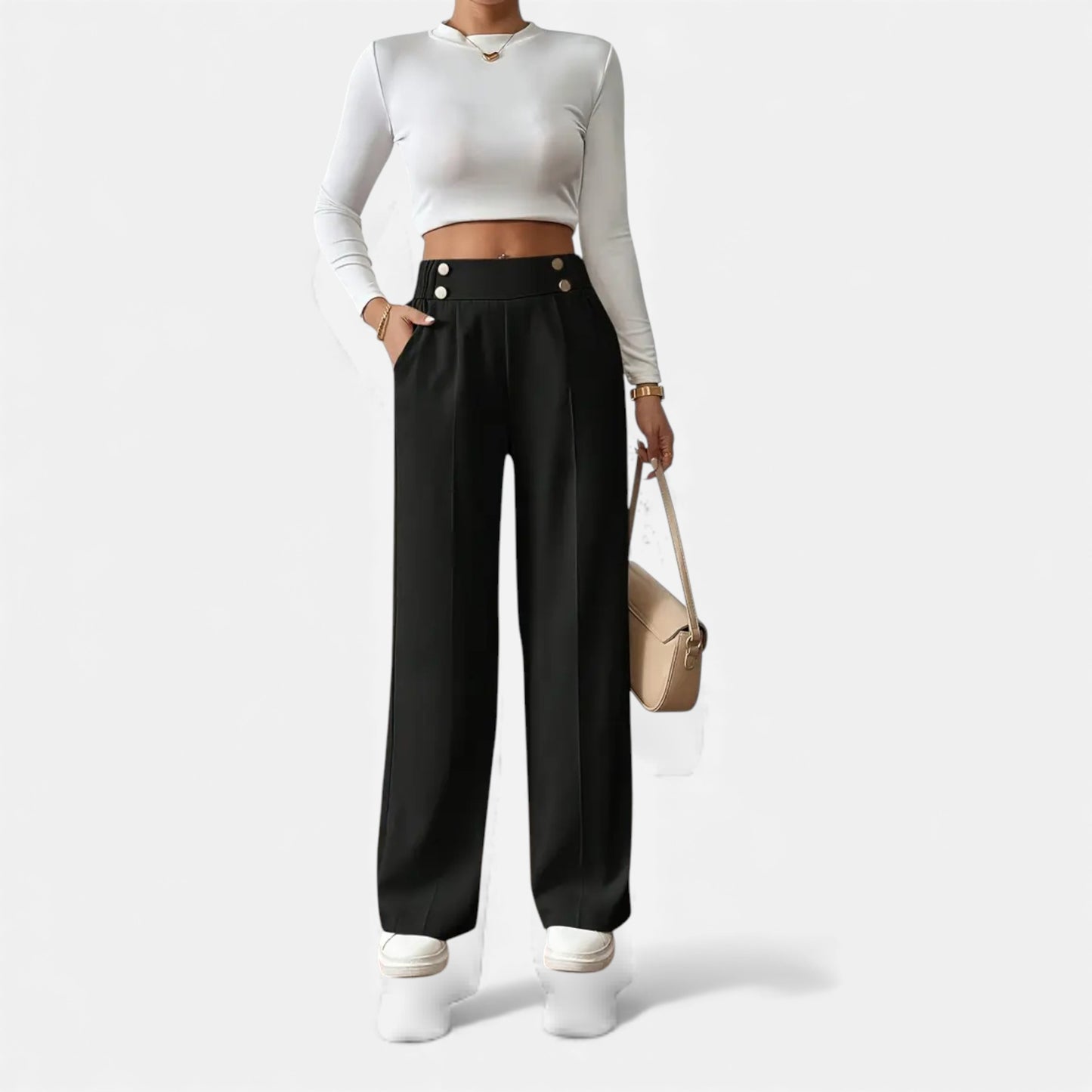 Eston House | Women’s Elegant High‑Waist Wide‑Leg Trousers