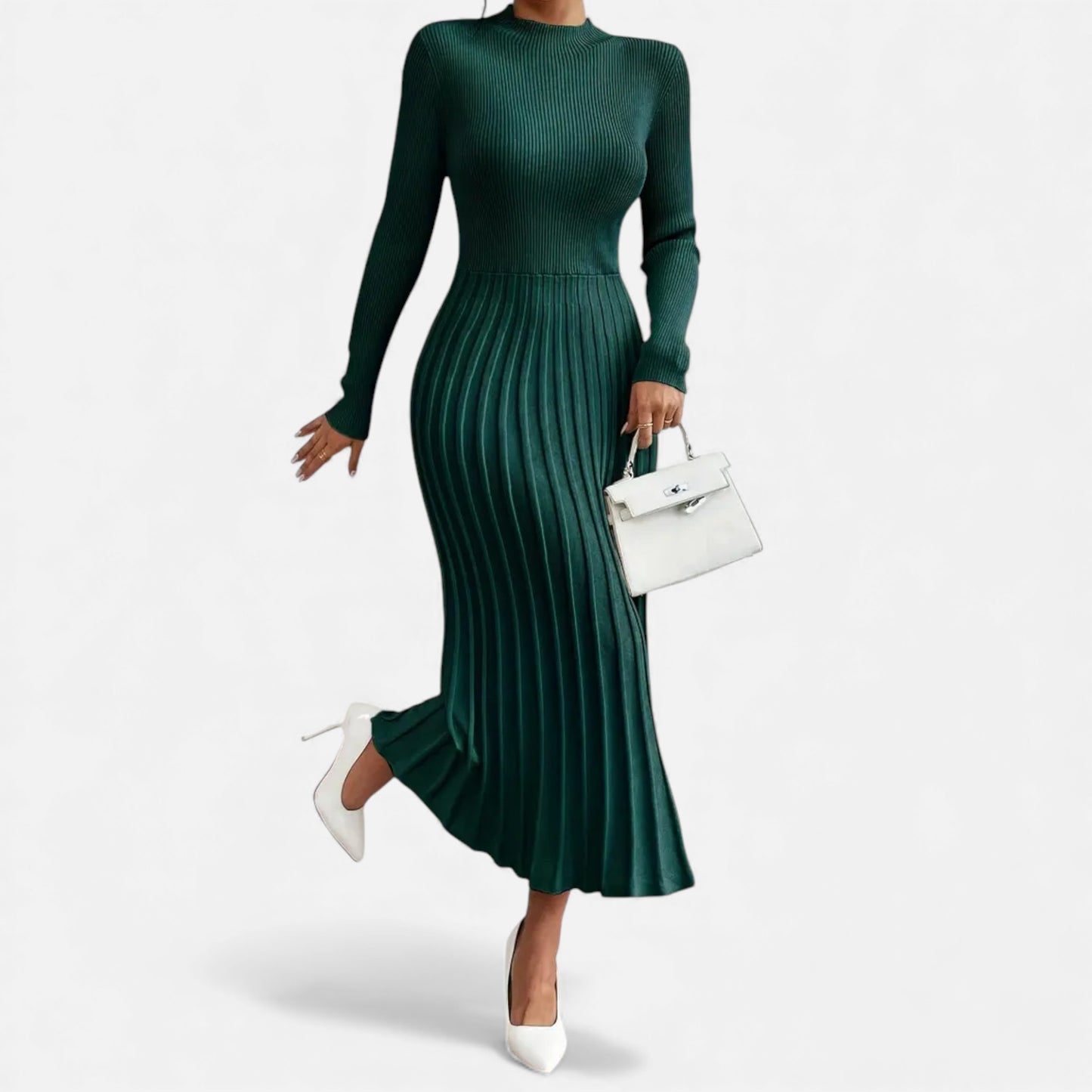 Eston House | Women’s Long‑Sleeve High‑Neck Satin Dress