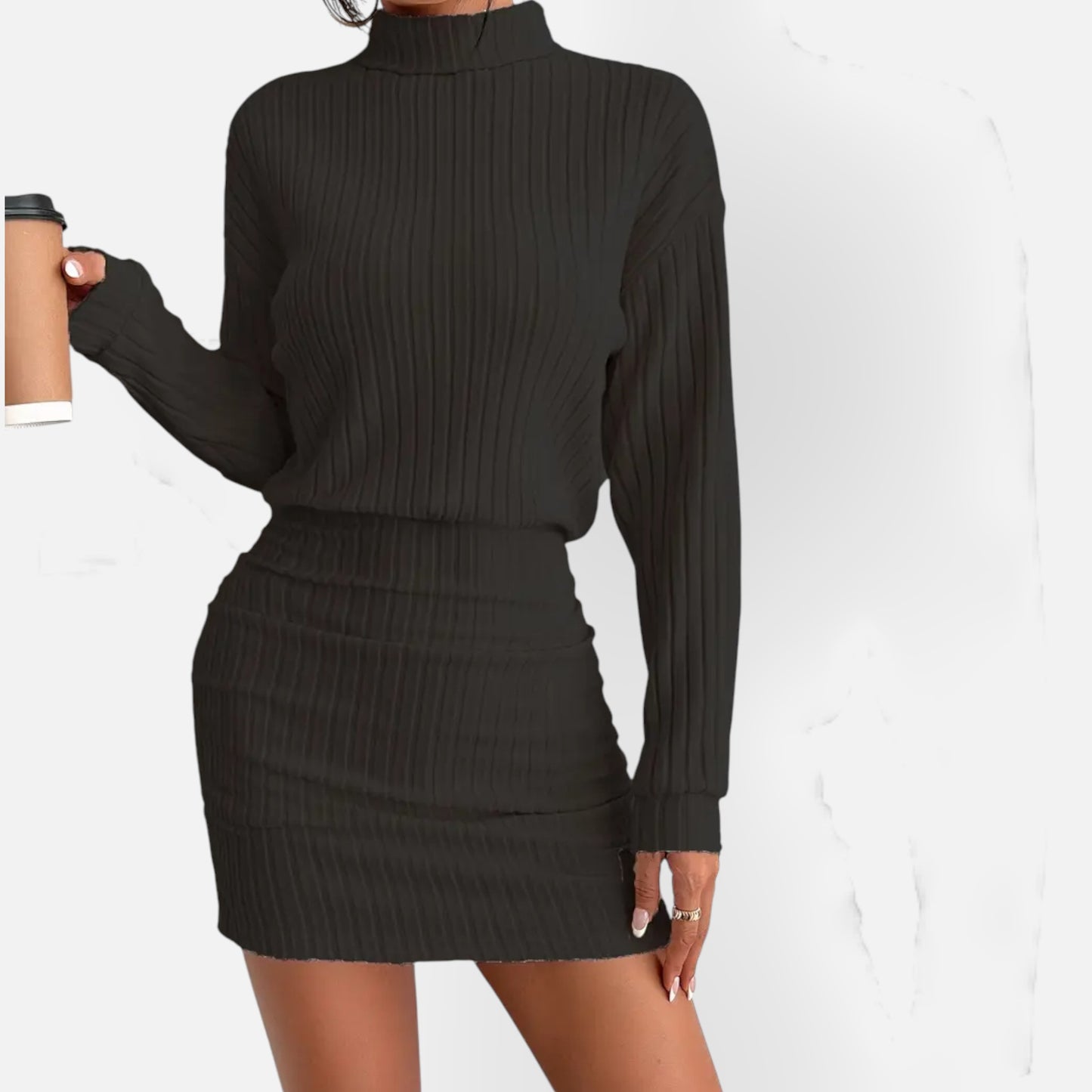 Eston House | Women’s Elegant Ruched Mock‑Neck Dress