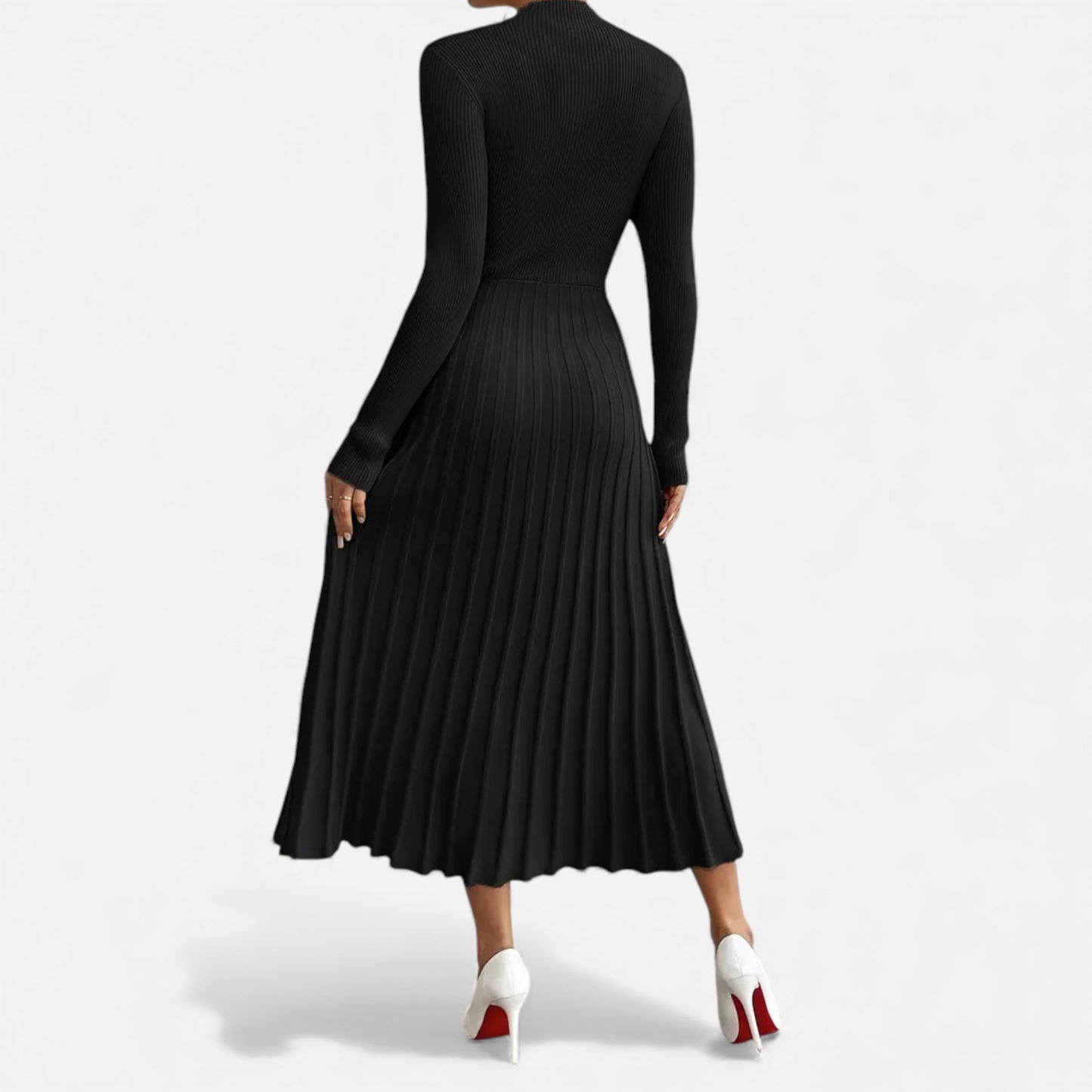 Eston House | Women’s Long‑Sleeve High‑Neck Satin Dress