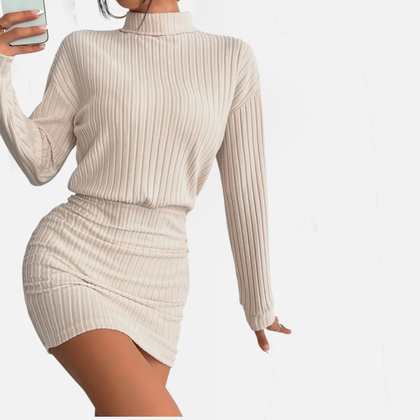 Eston House | Women’s Elegant Ruched Mock‑Neck Dress