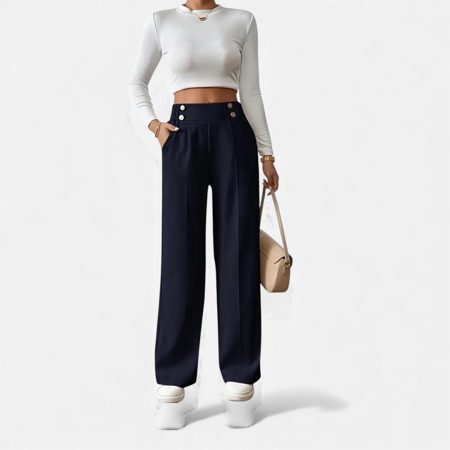 Eston House | Women’s Elegant High‑Waist Wide‑Leg Trousers