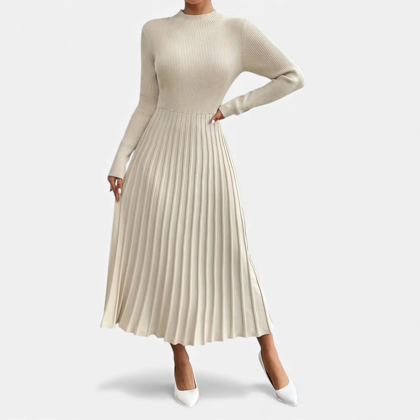 Eston House | Women’s Long‑Sleeve High‑Neck Satin Dress