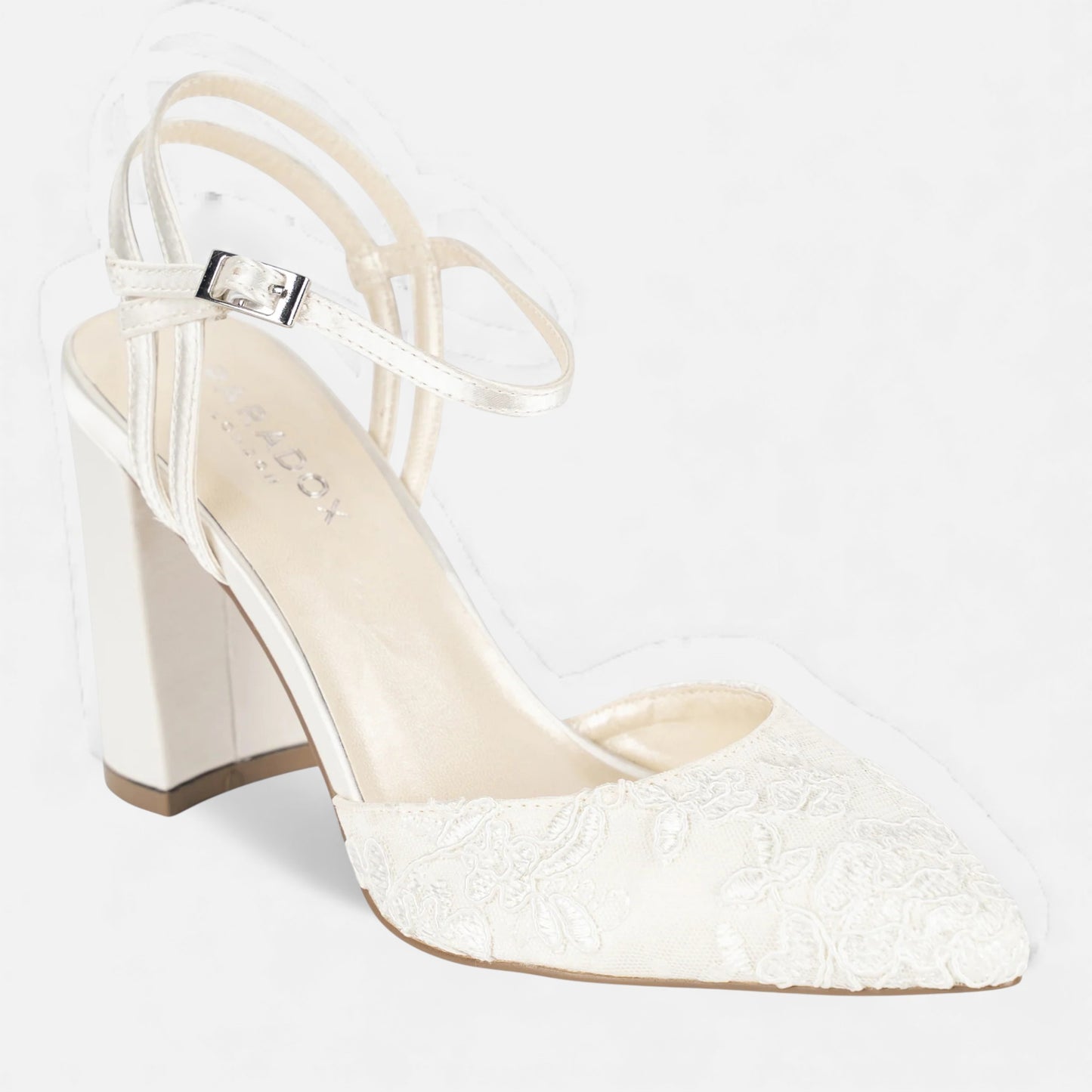 Eston House | Women’s Ivory Satin Lace Court Heels