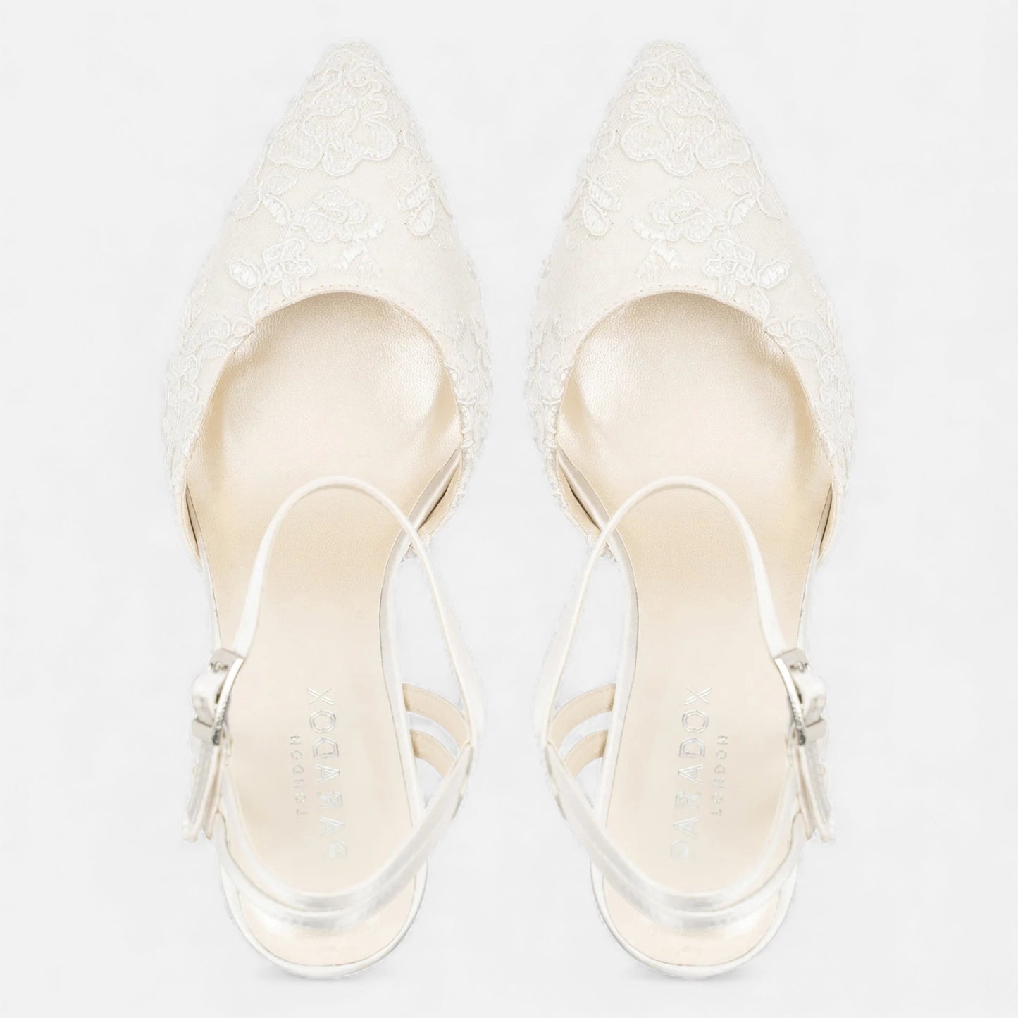 Eston House | Women’s Ivory Satin Lace Court Heels