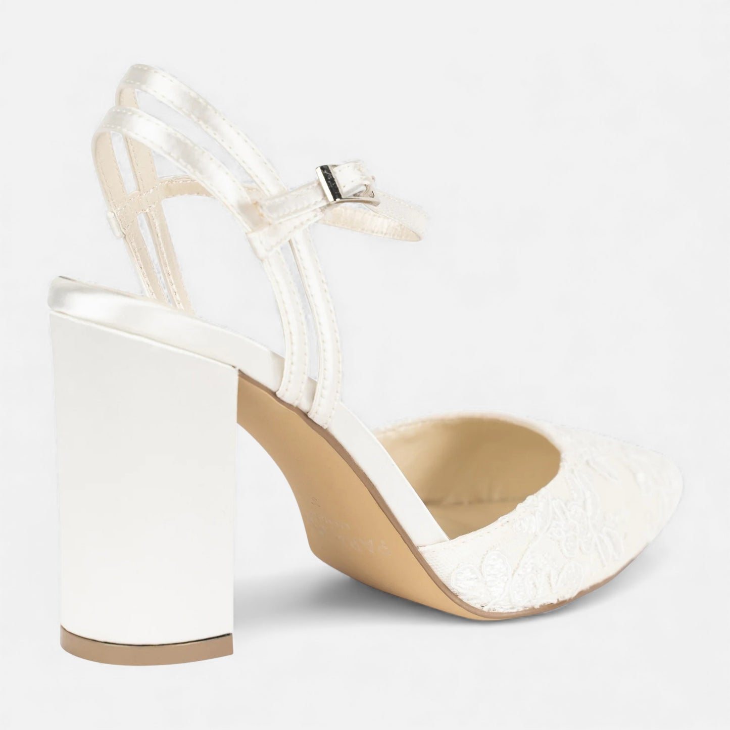Eston House | Women’s Ivory Satin Lace Court Heels