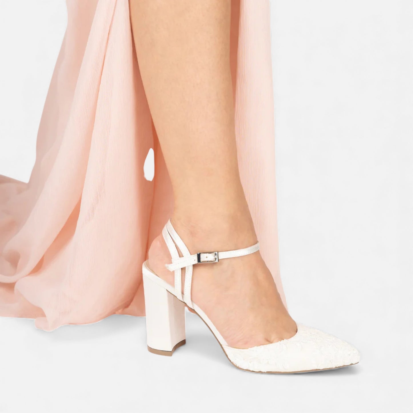 Eston House | Women’s Ivory Satin Lace Court Heels