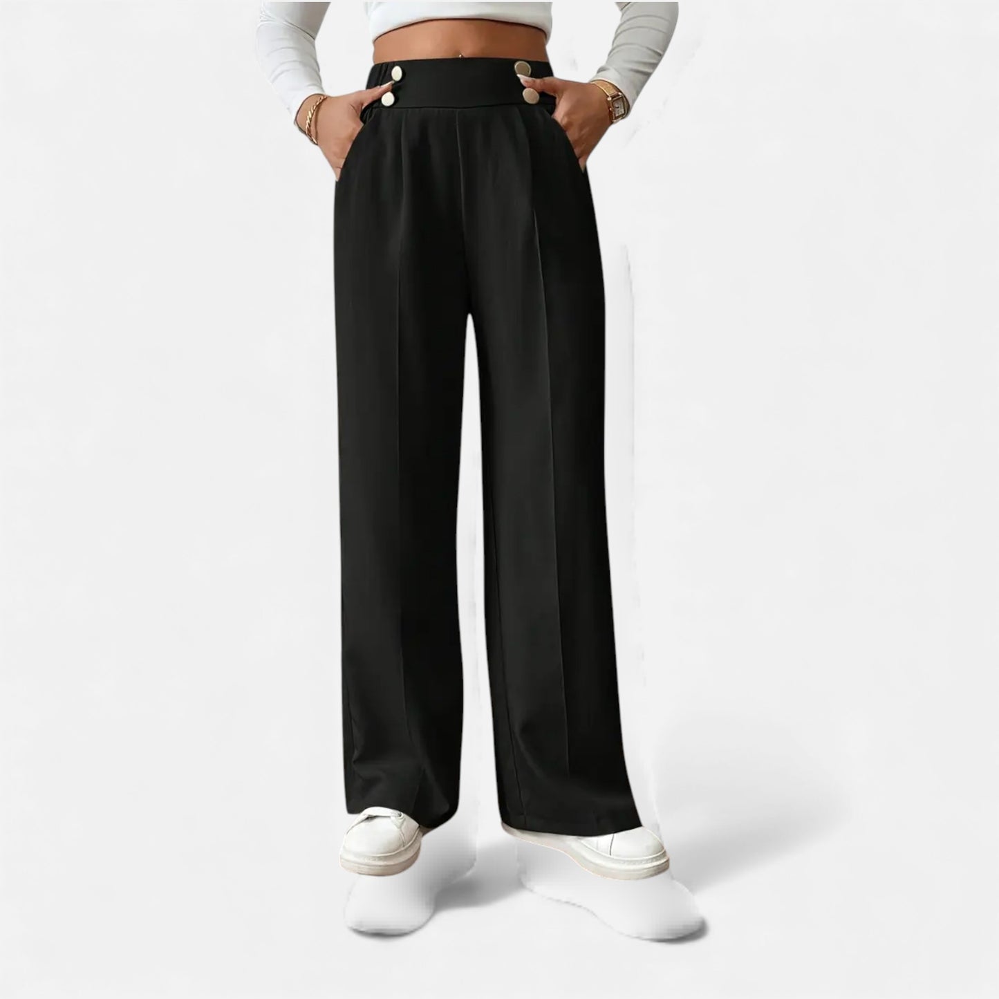 Eston House | Women’s Elegant High‑Waist Wide‑Leg Trousers