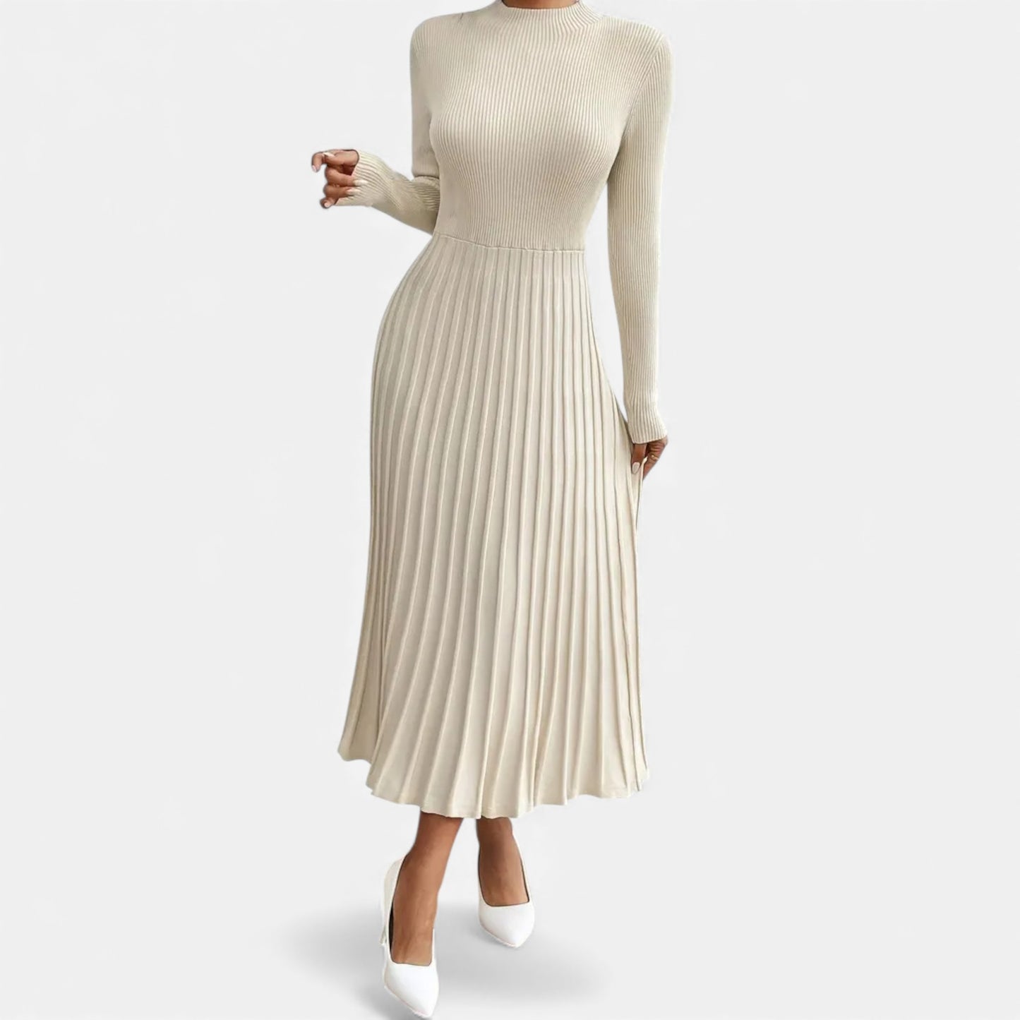 Eston House | Women’s Long‑Sleeve High‑Neck Satin Dress