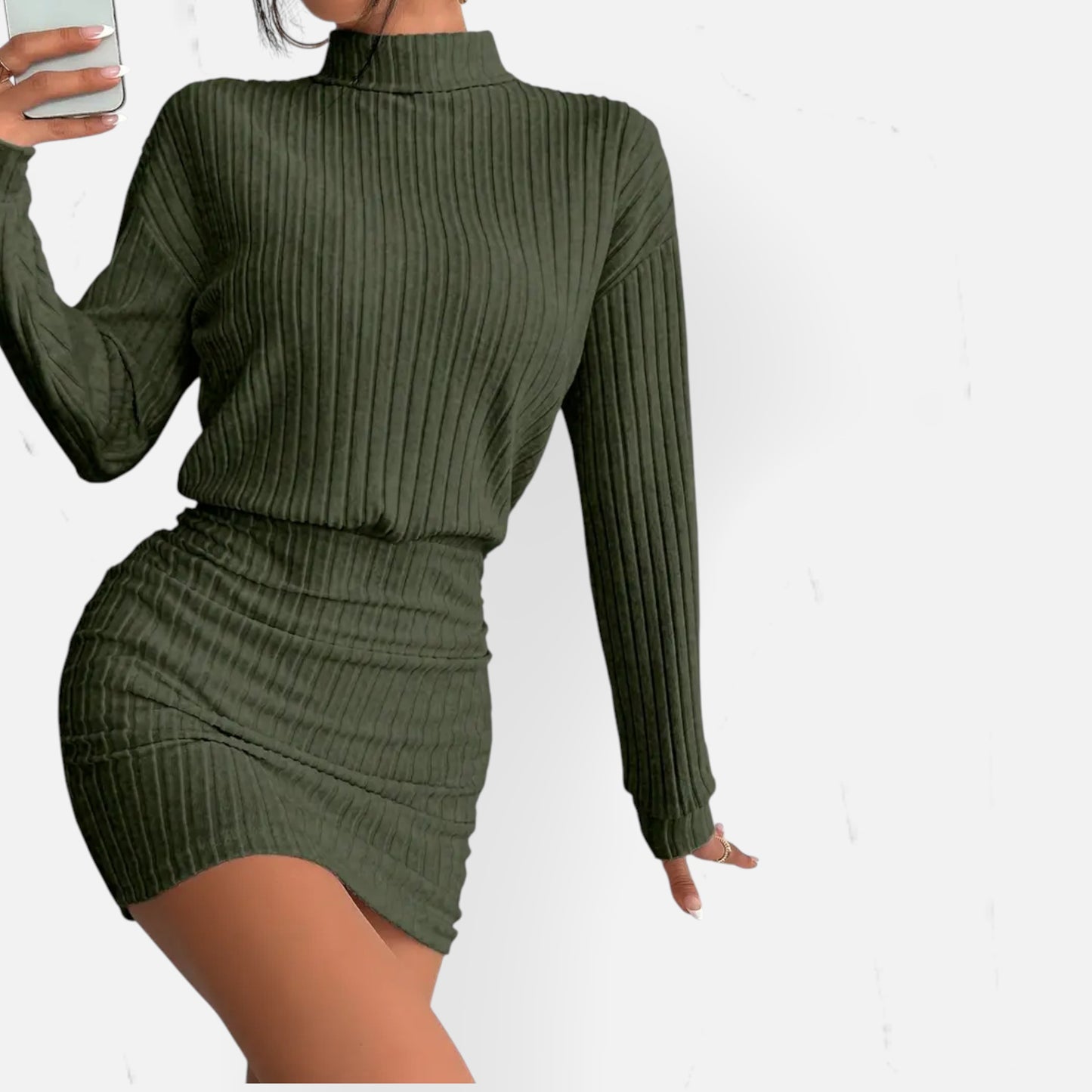 Eston House | Women’s Elegant Ruched Mock‑Neck Dress