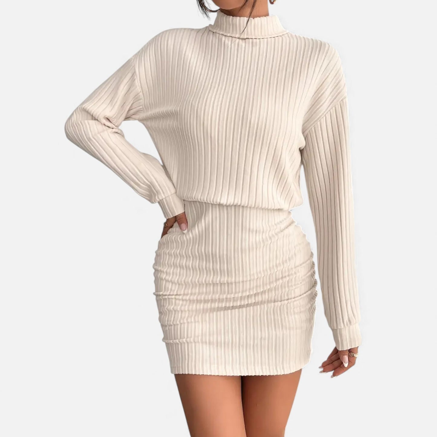 Eston House | Women’s Elegant Ruched Mock‑Neck Dress