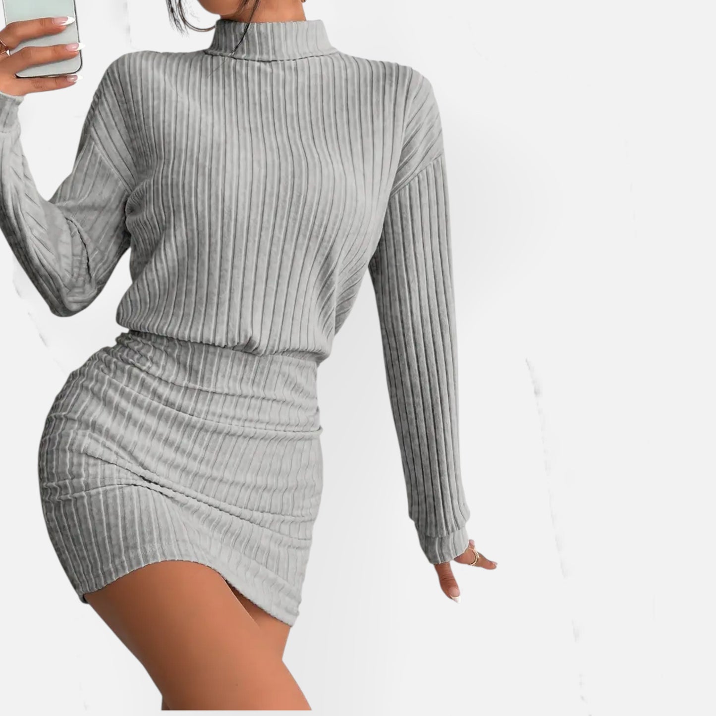 Eston House | Women’s Elegant Ruched Mock‑Neck Dress