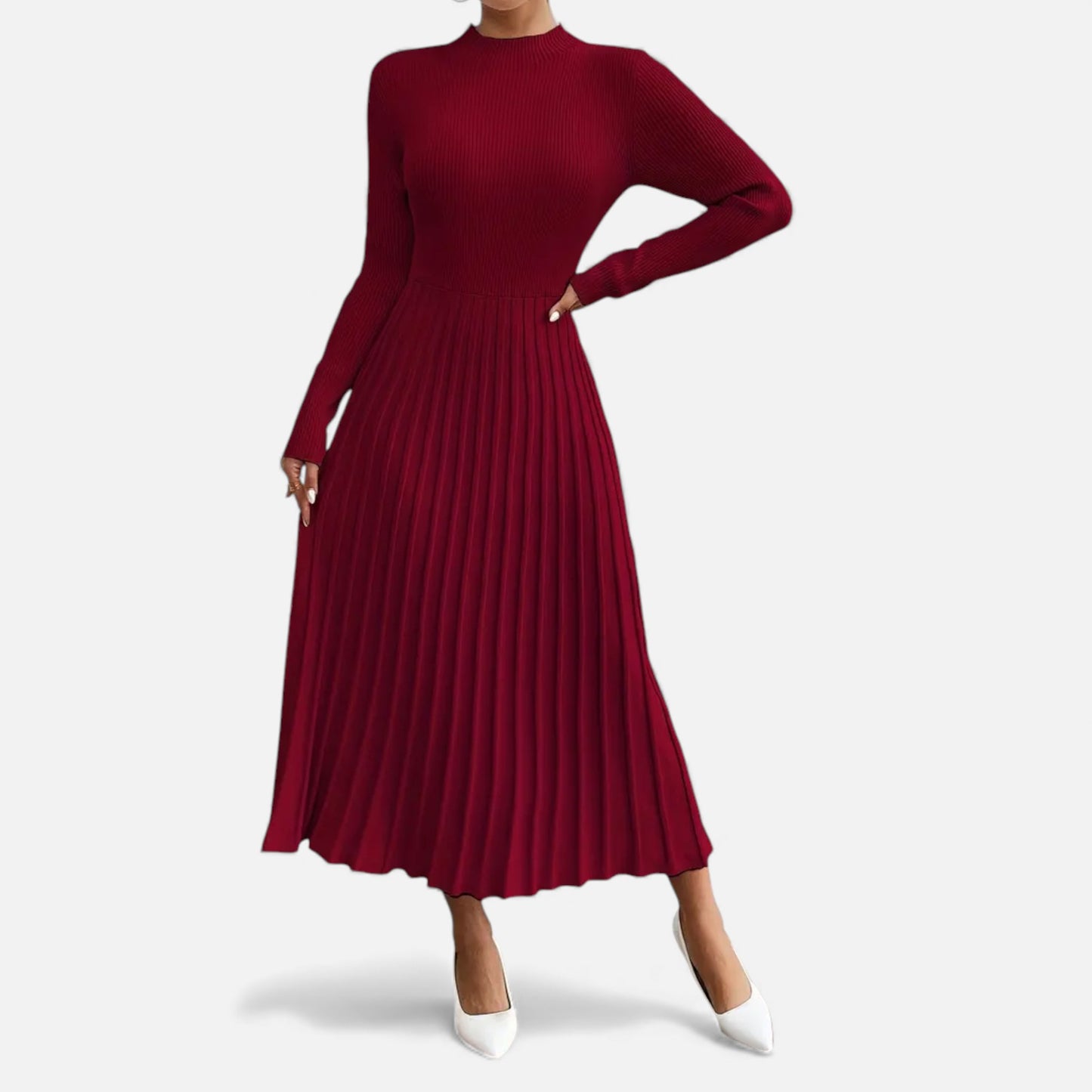 Eston House | Women’s Long‑Sleeve High‑Neck Satin Dress
