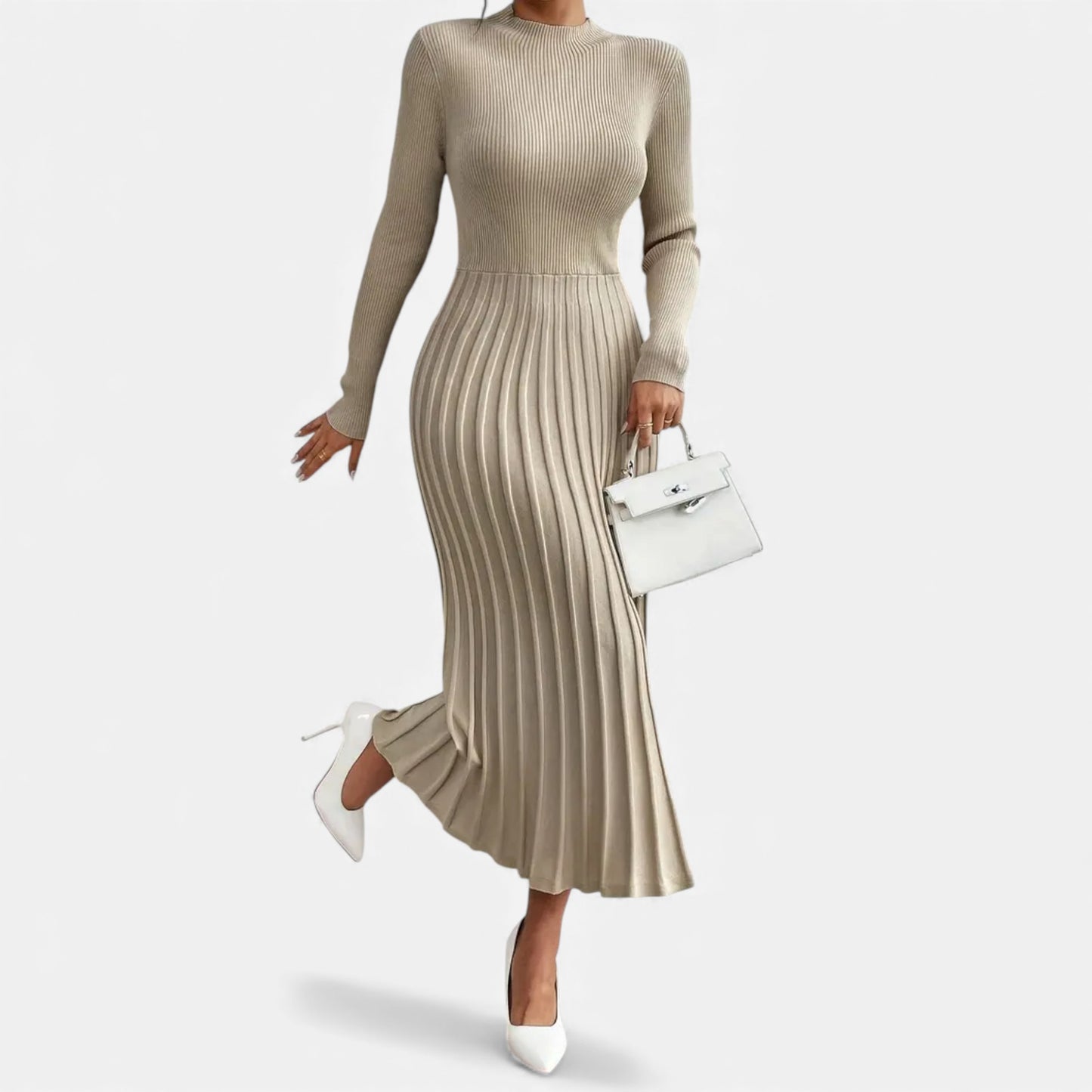 Eston House | Women’s Long‑Sleeve High‑Neck Satin Dress