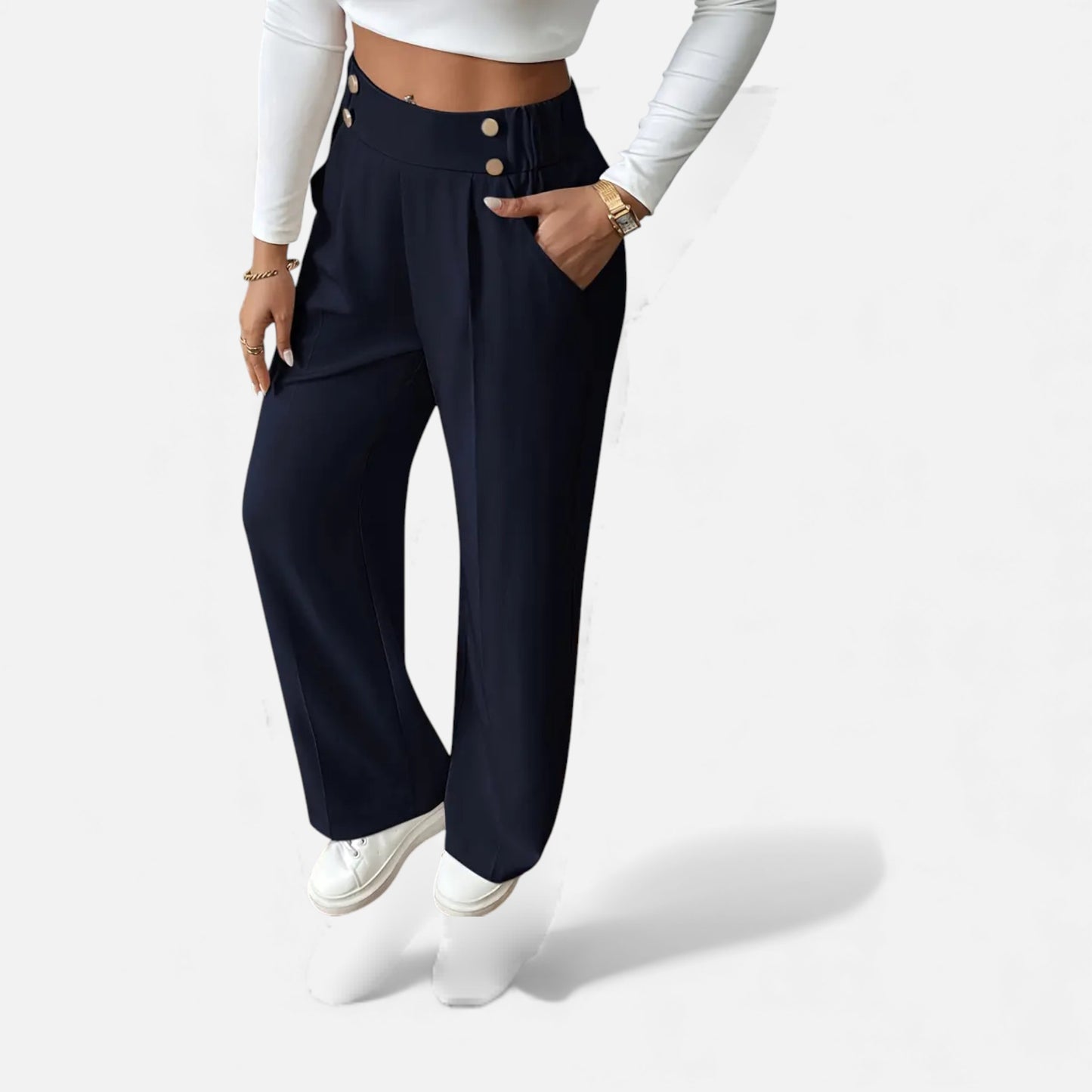 Eston House | Women’s Elegant High‑Waist Wide‑Leg Trousers