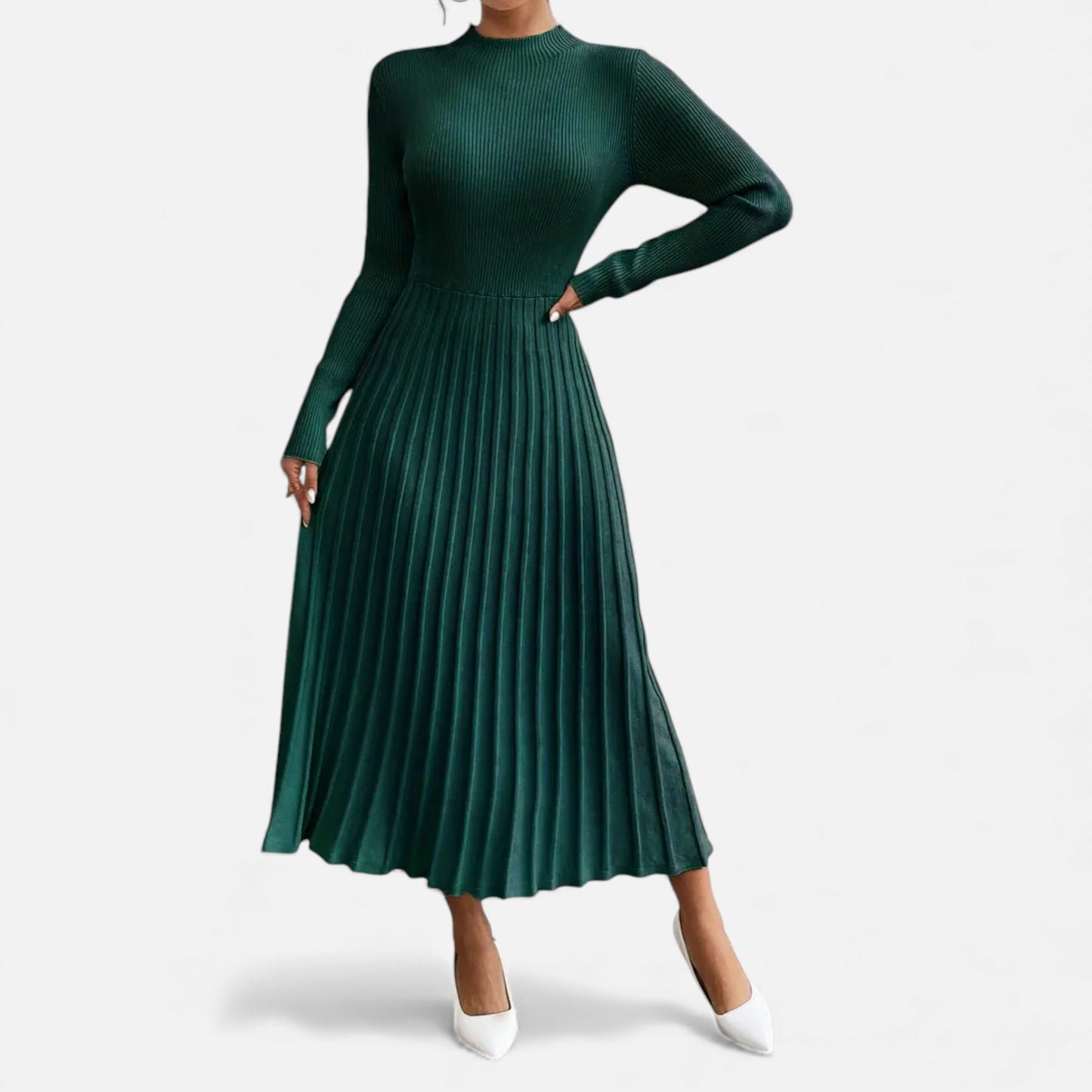 Eston House | Women’s Long‑Sleeve High‑Neck Satin Dress