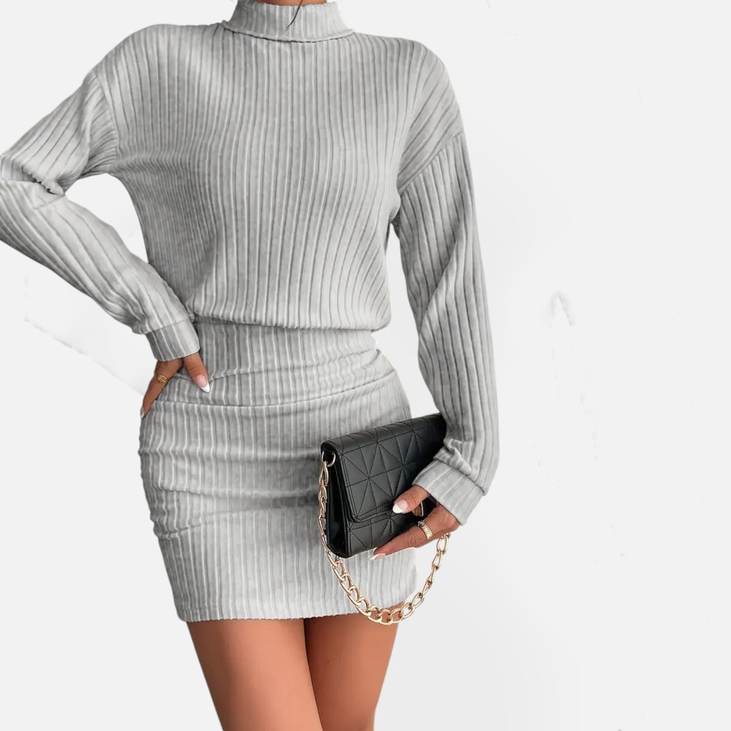 Eston House | Women’s Elegant Ruched Mock‑Neck Dress