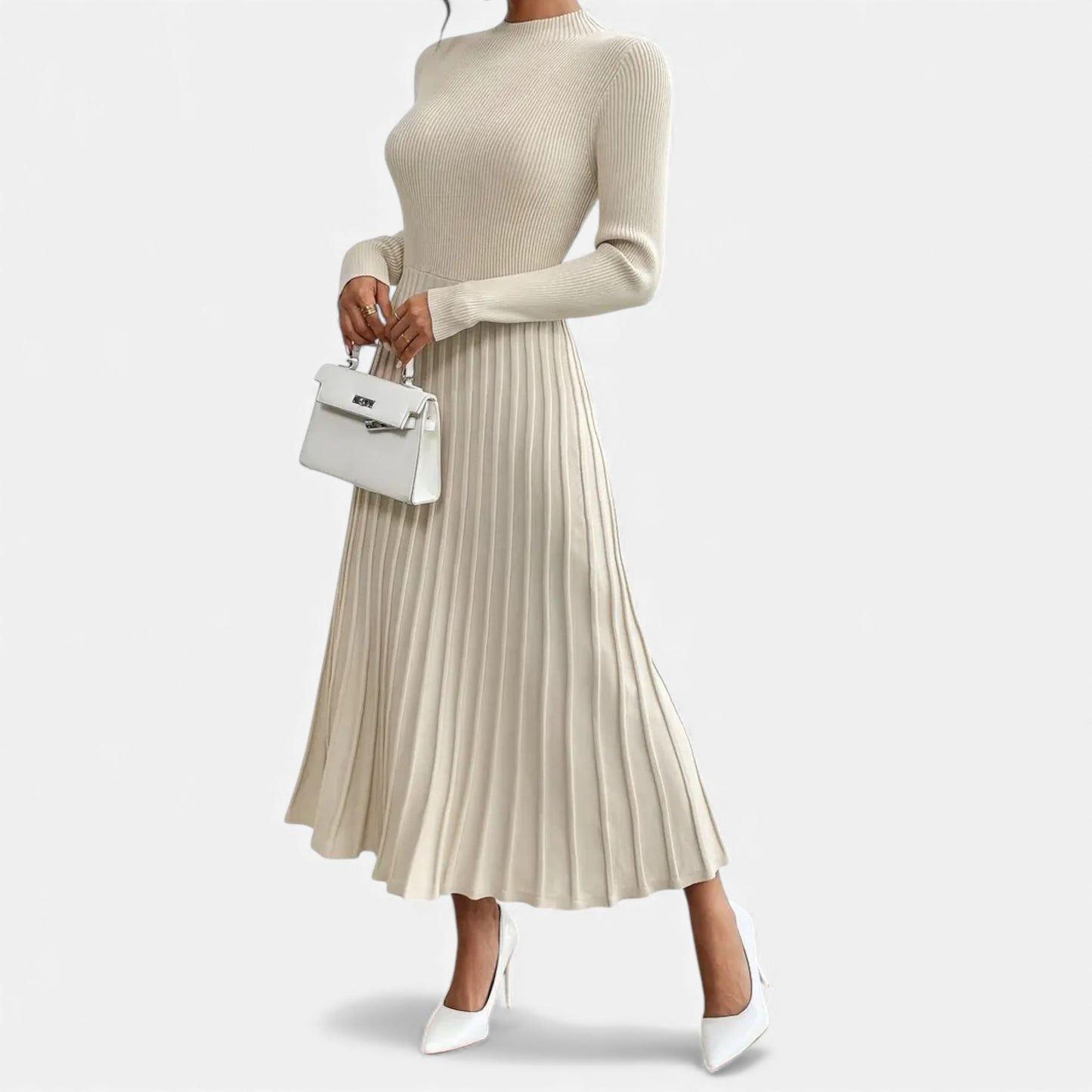 Eston House | Women’s Long‑Sleeve High‑Neck Satin Dress