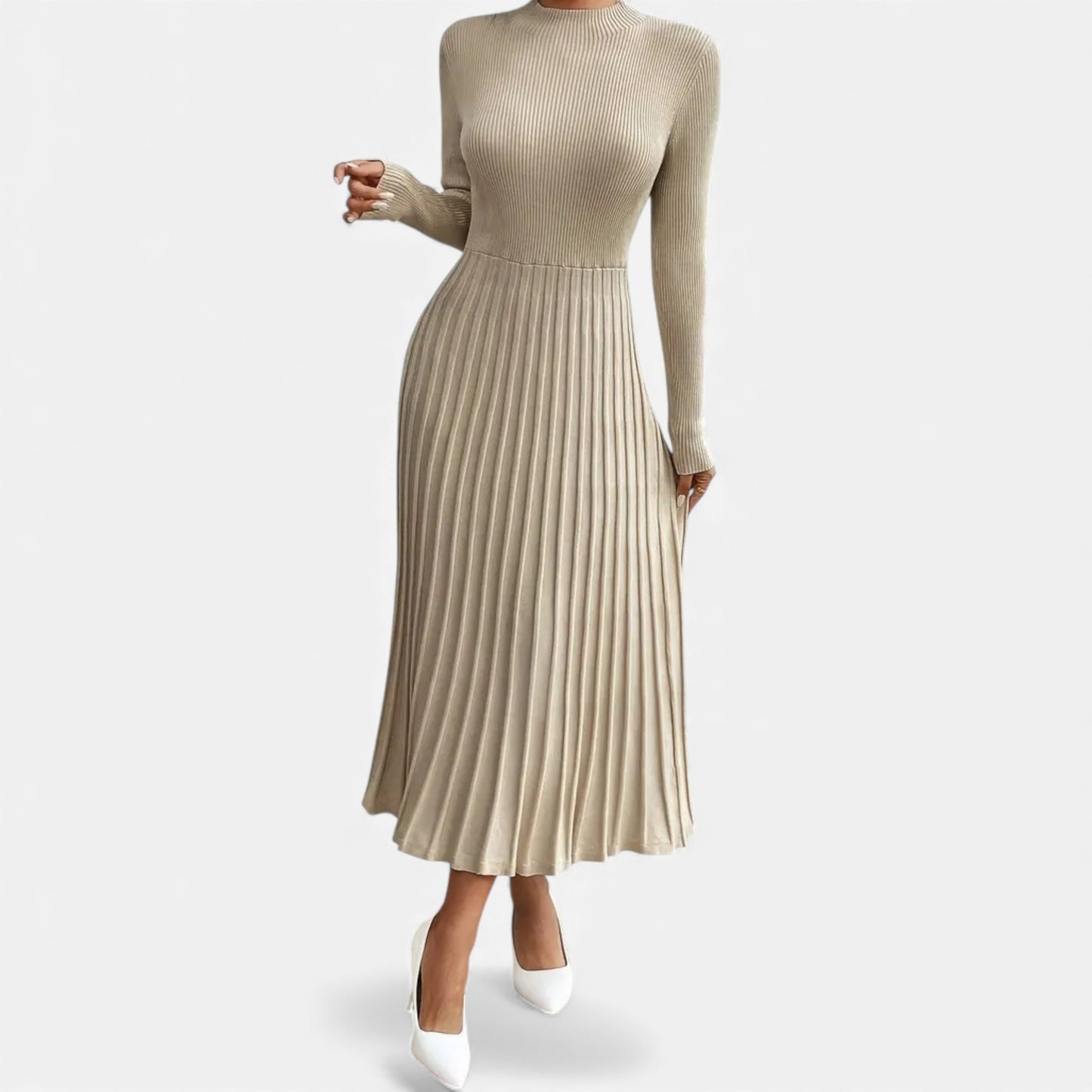 Eston House | Women’s Long‑Sleeve High‑Neck Satin Dress