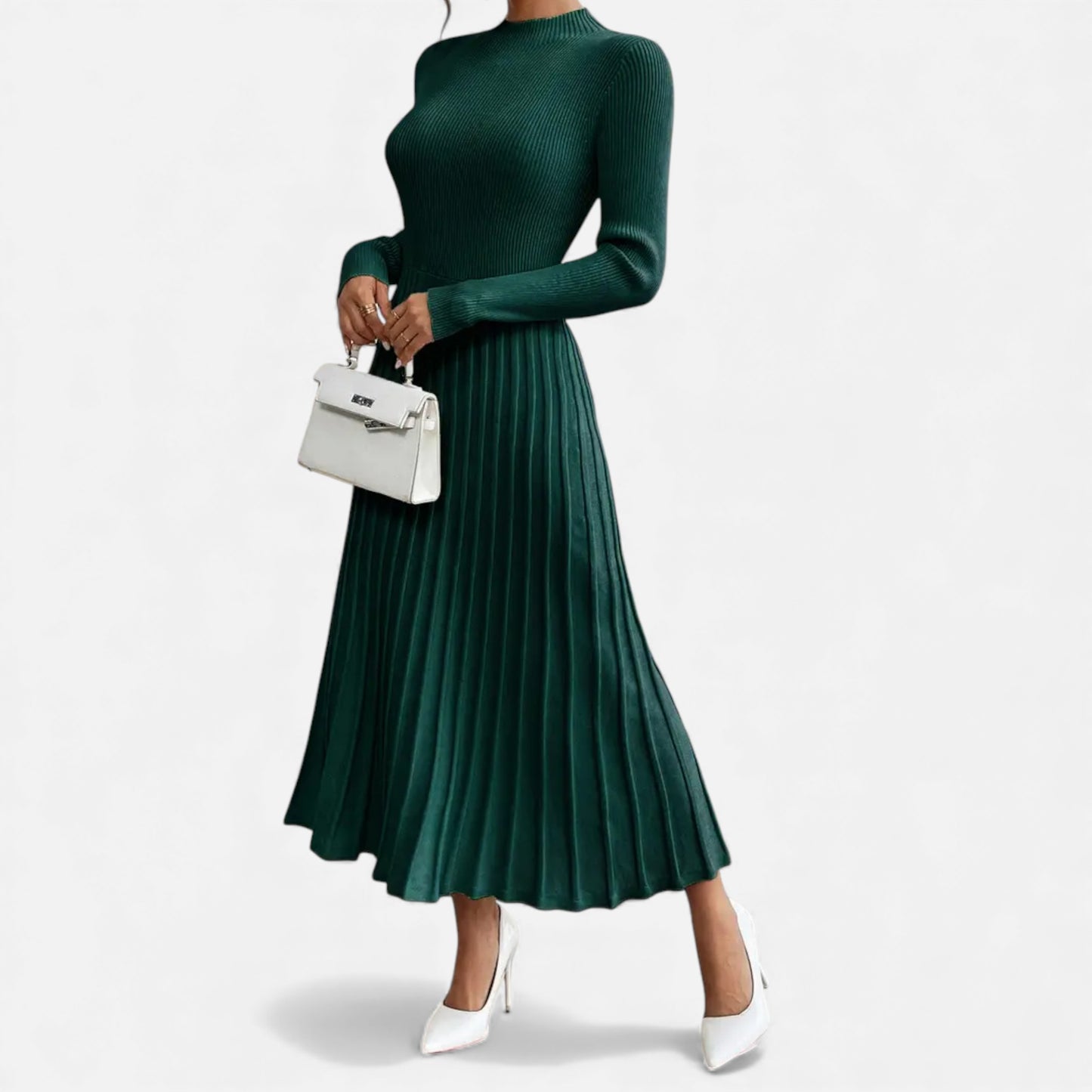 Eston House | Women’s Long‑Sleeve High‑Neck Satin Dress