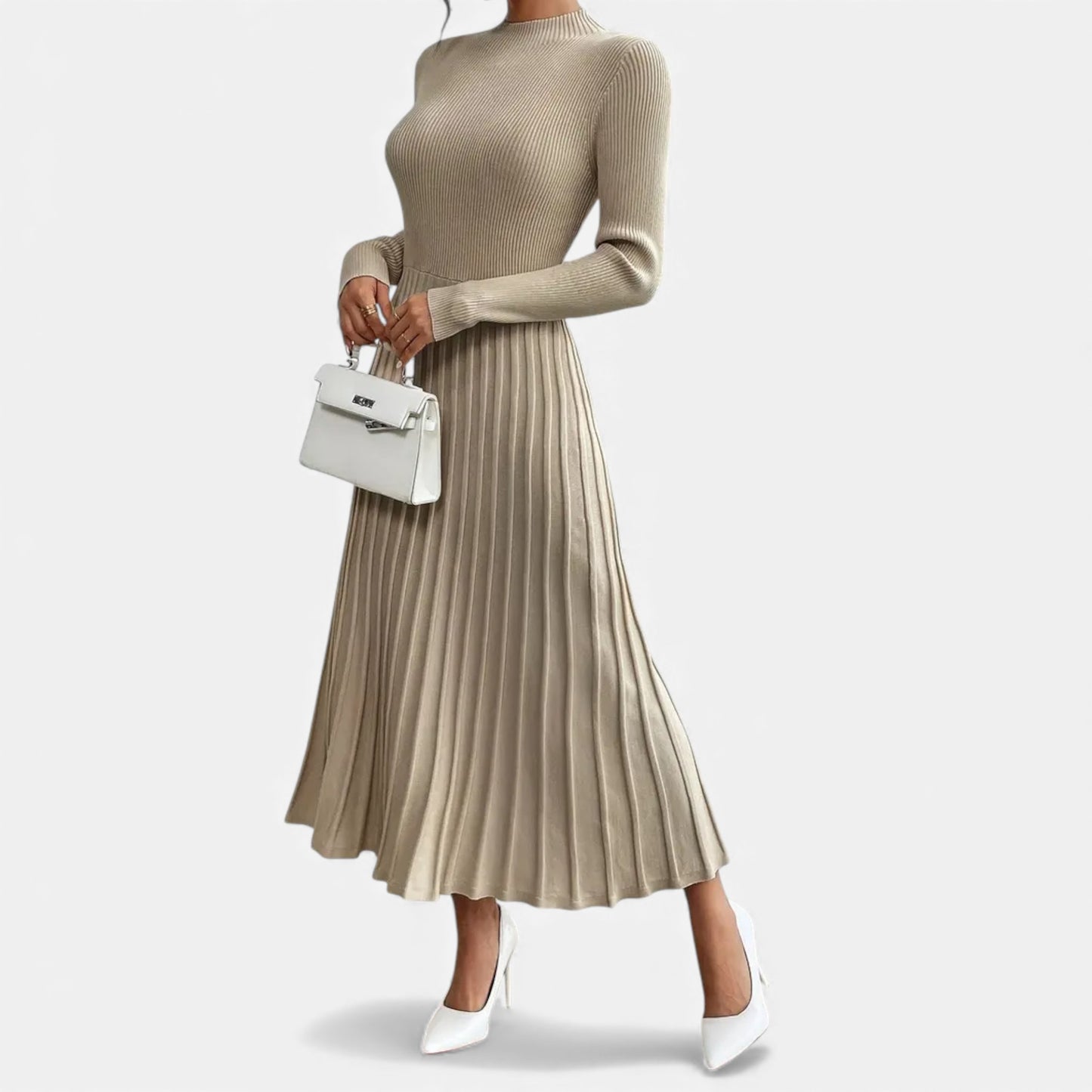 Eston House | Women’s Long‑Sleeve High‑Neck Satin Dress