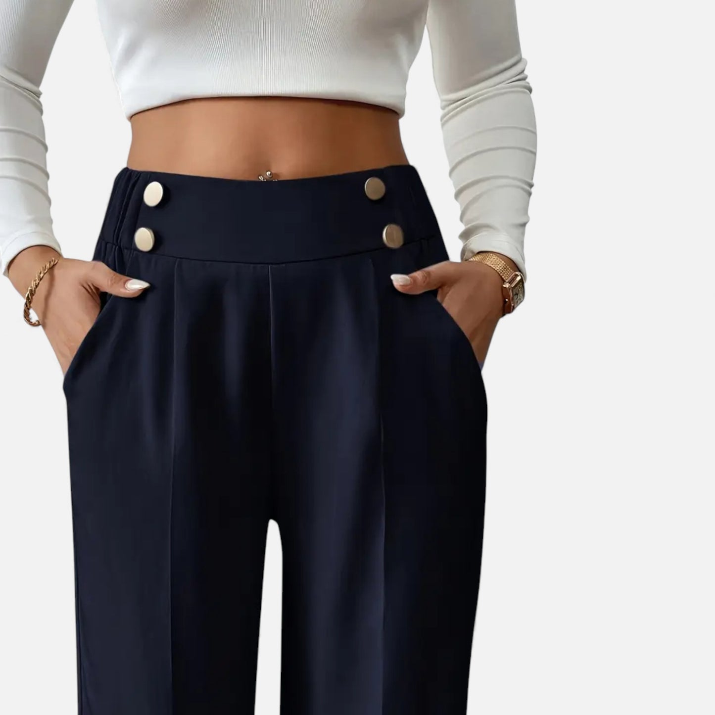 Eston House | Women’s Elegant High‑Waist Wide‑Leg Trousers