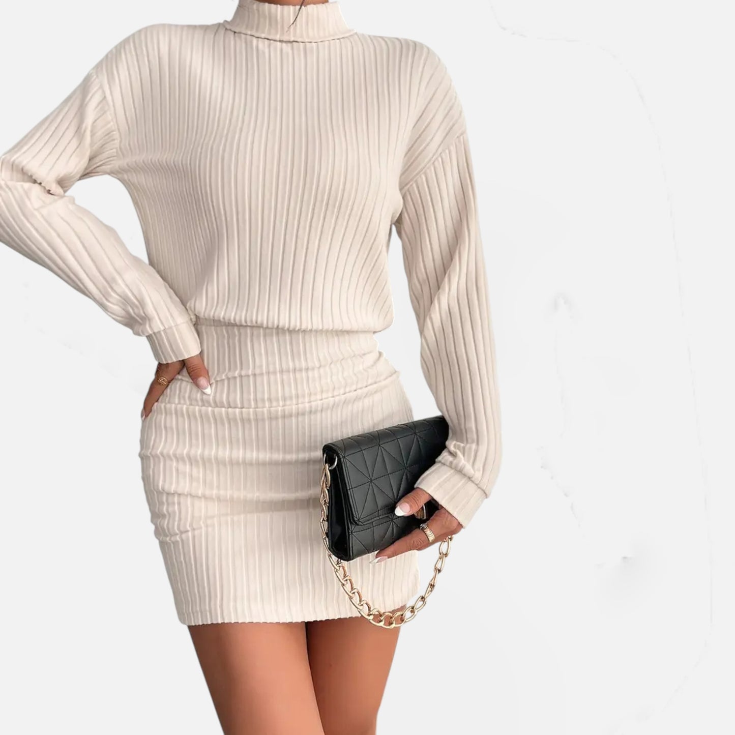 Eston House | Women’s Elegant Ruched Mock‑Neck Dress