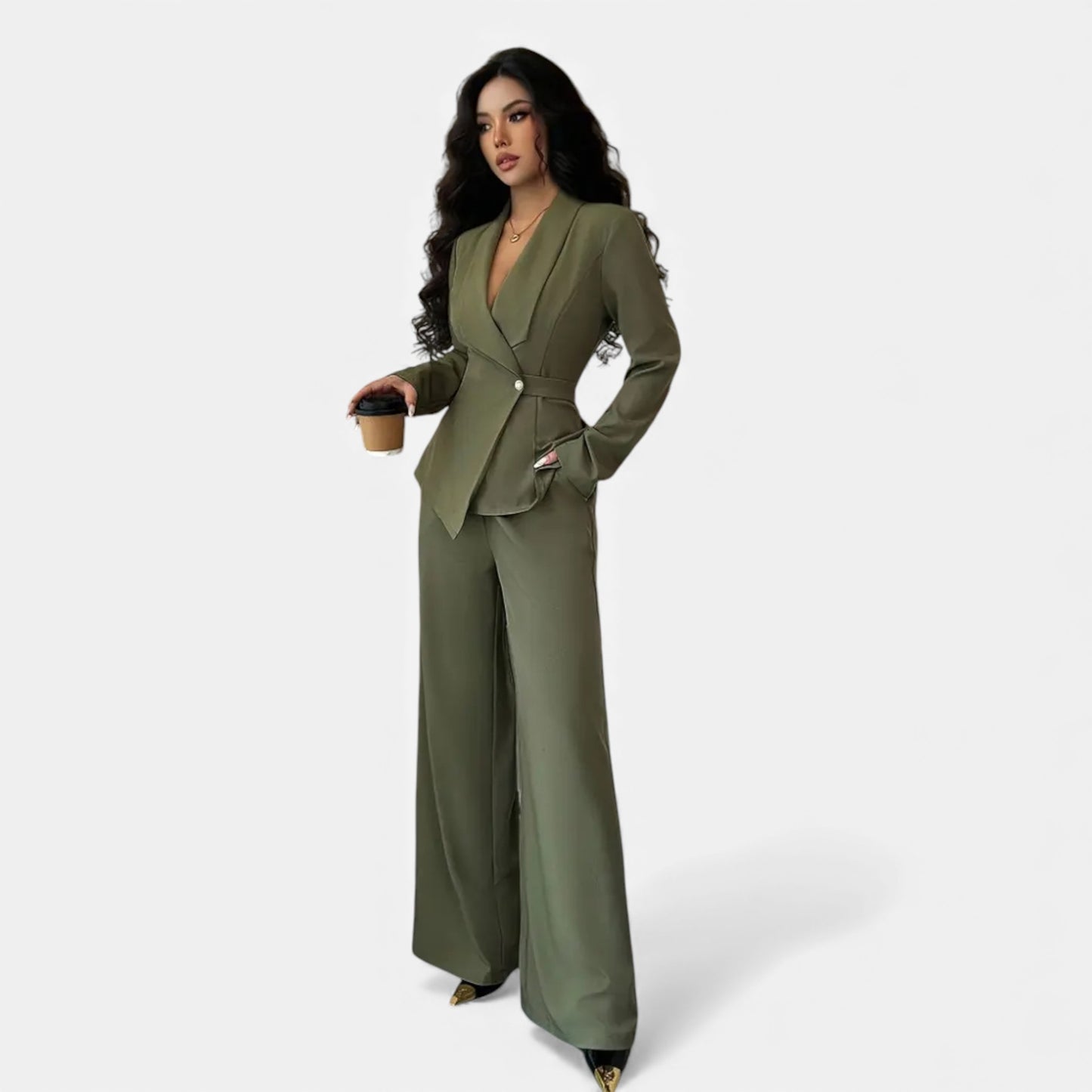 Eston House | Women’s Tailored Olive Wide‑Leg Suit