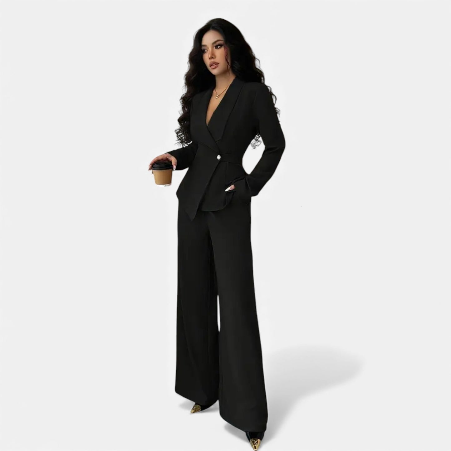 Eston House | Women’s Tailored Olive Wide‑Leg Suit