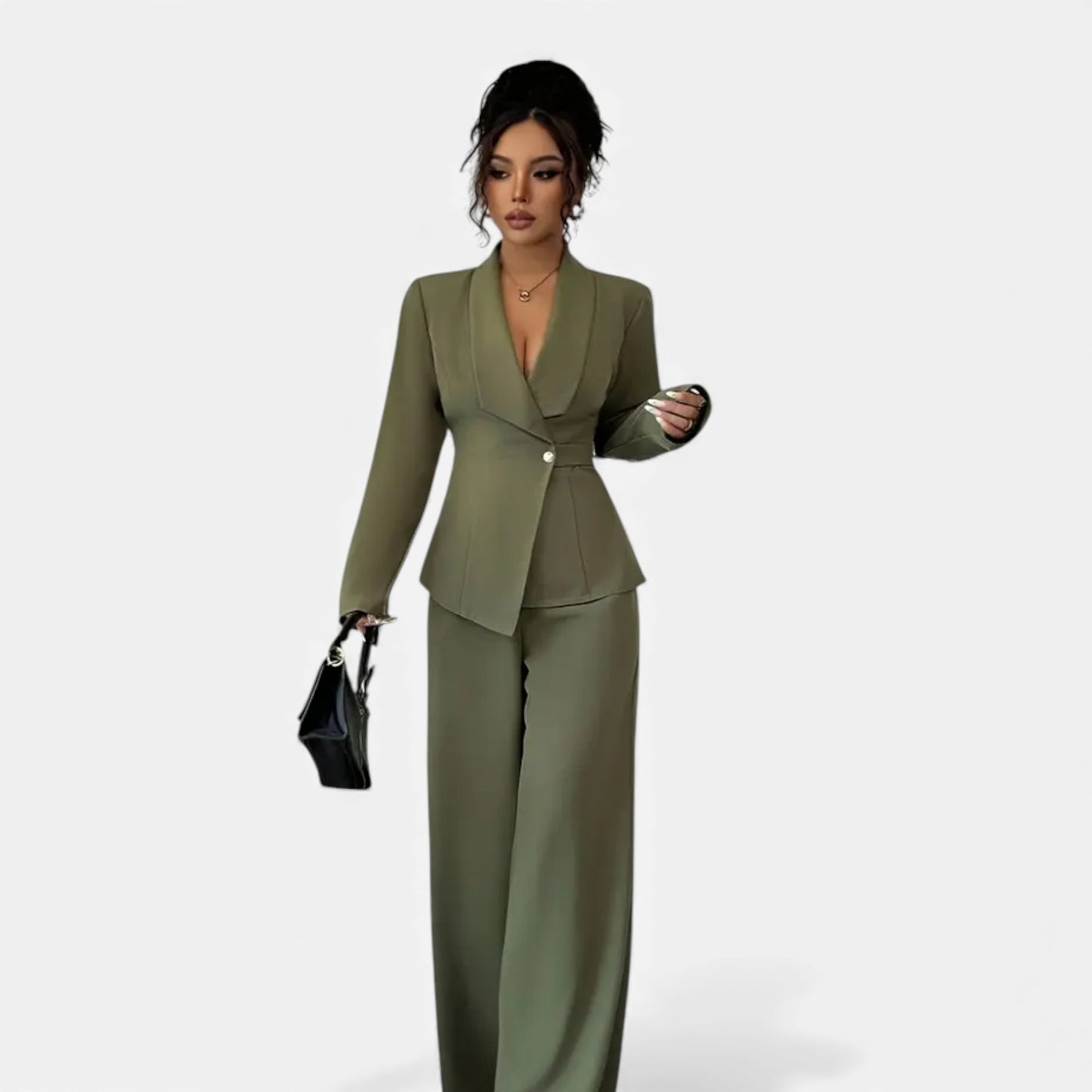 Eston House | Women’s Tailored Olive Wide‑Leg Suit
