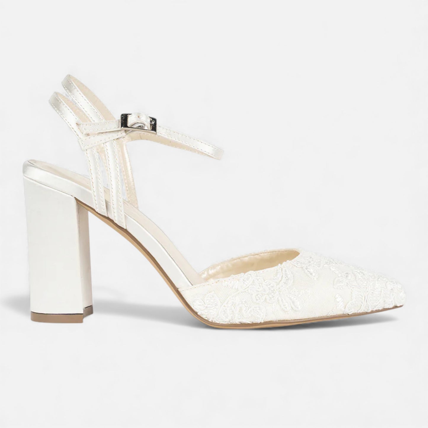 Eston House | Women’s Ivory Satin Lace Court Heels