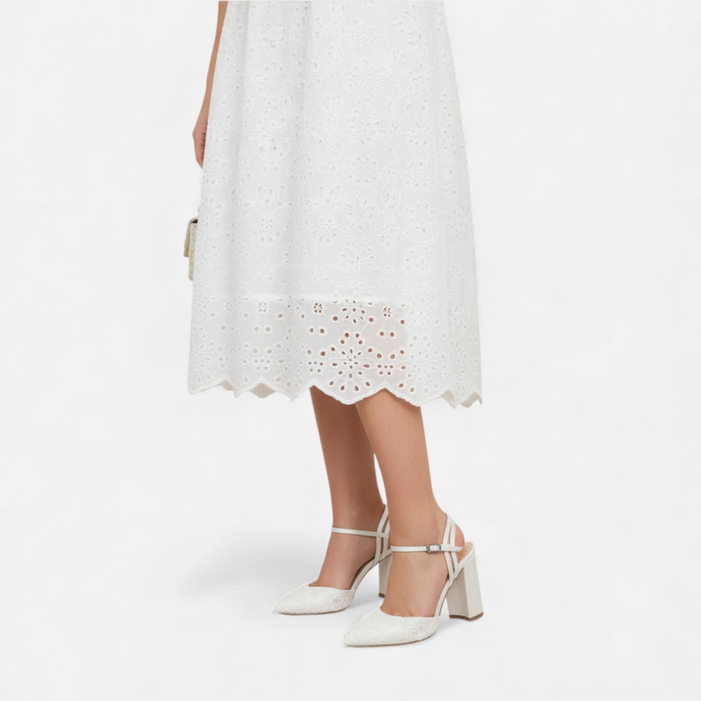 Eston House | Women’s Ivory Satin Lace Court Heels