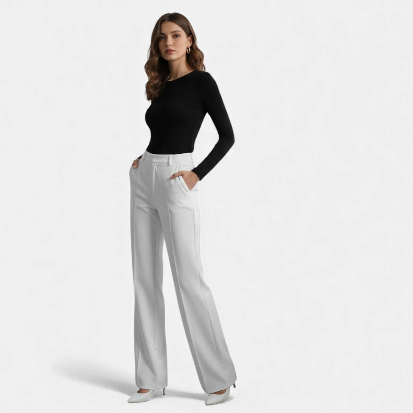 Eston House | Women’s Elegant White Wide‑Leg Trousers