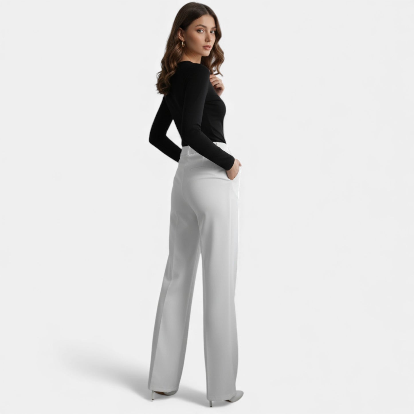 Eston House | Women’s Elegant White Wide‑Leg Trousers