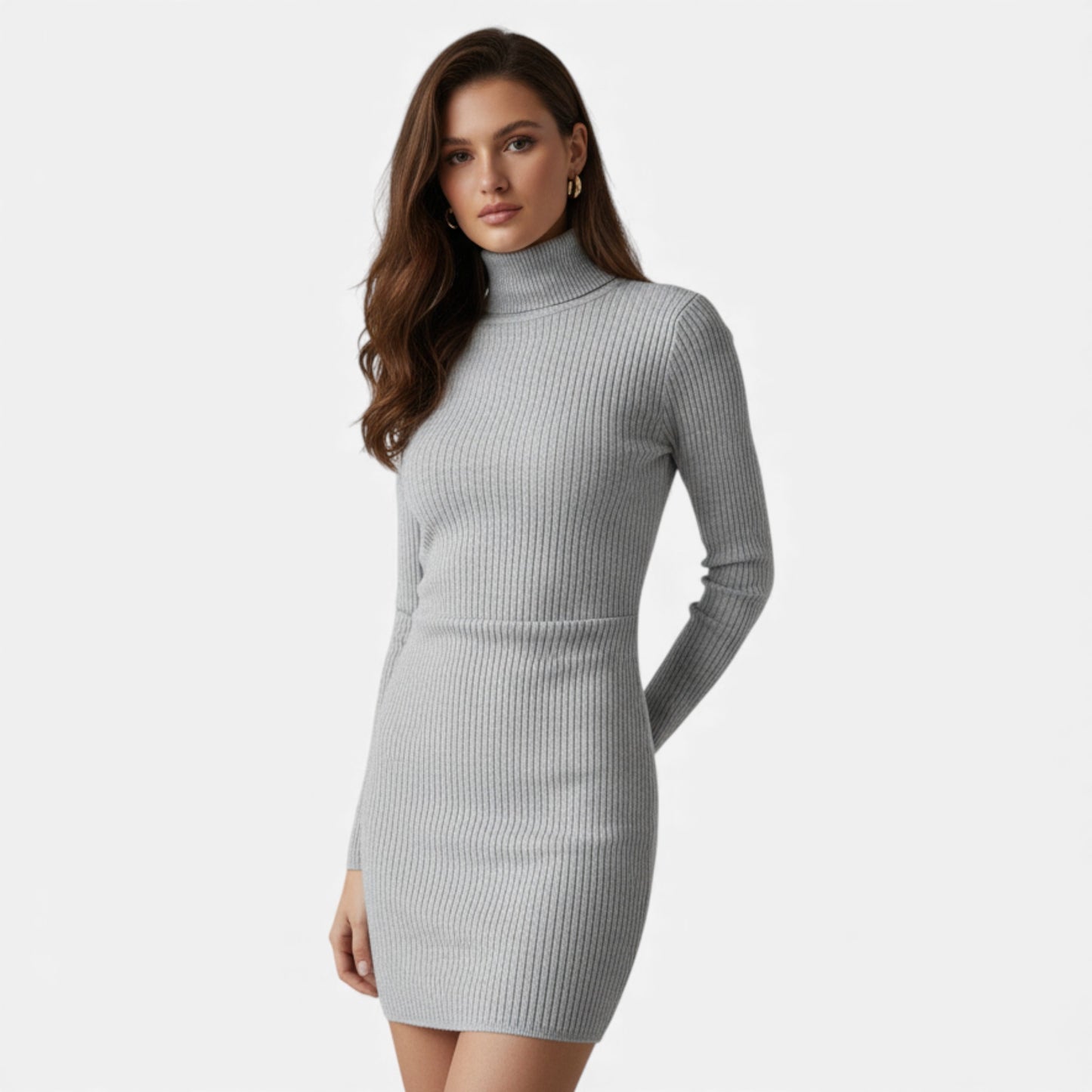 Eston House | Women’s Elegant Ruched Mock‑Neck Dress