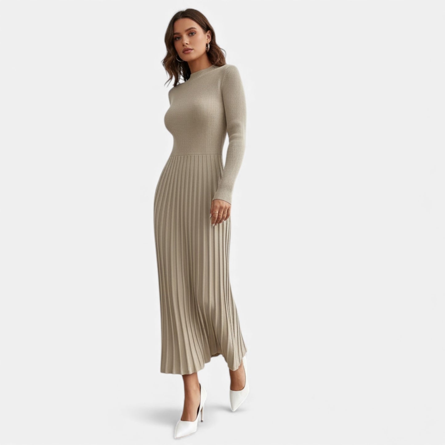 Eston House | Women’s Long‑Sleeve High‑Neck Satin Dress
