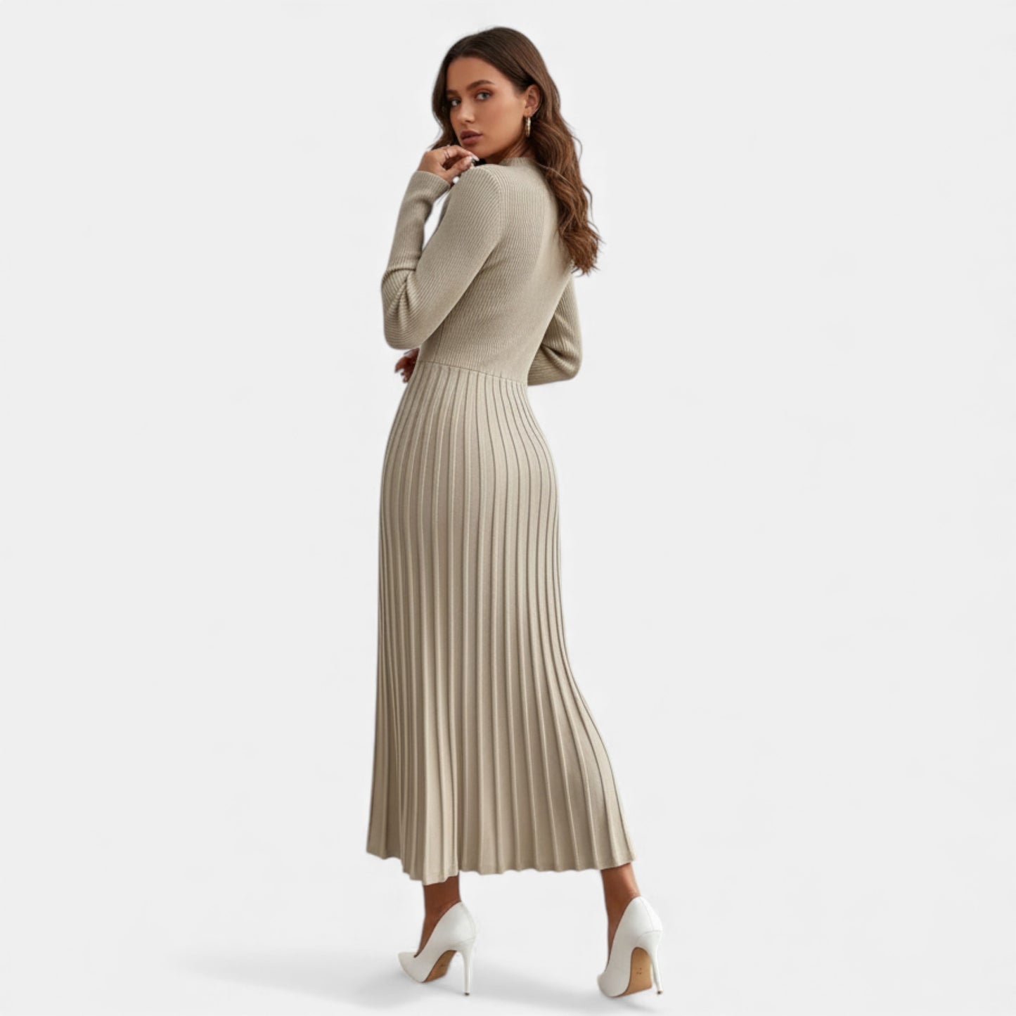Eston House | Women’s Long‑Sleeve High‑Neck Satin Dress