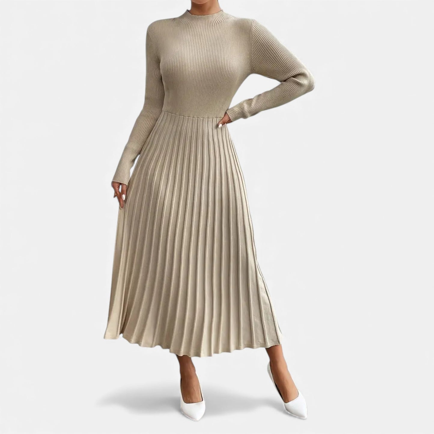 Eston House | Women’s Long‑Sleeve High‑Neck Satin Dress