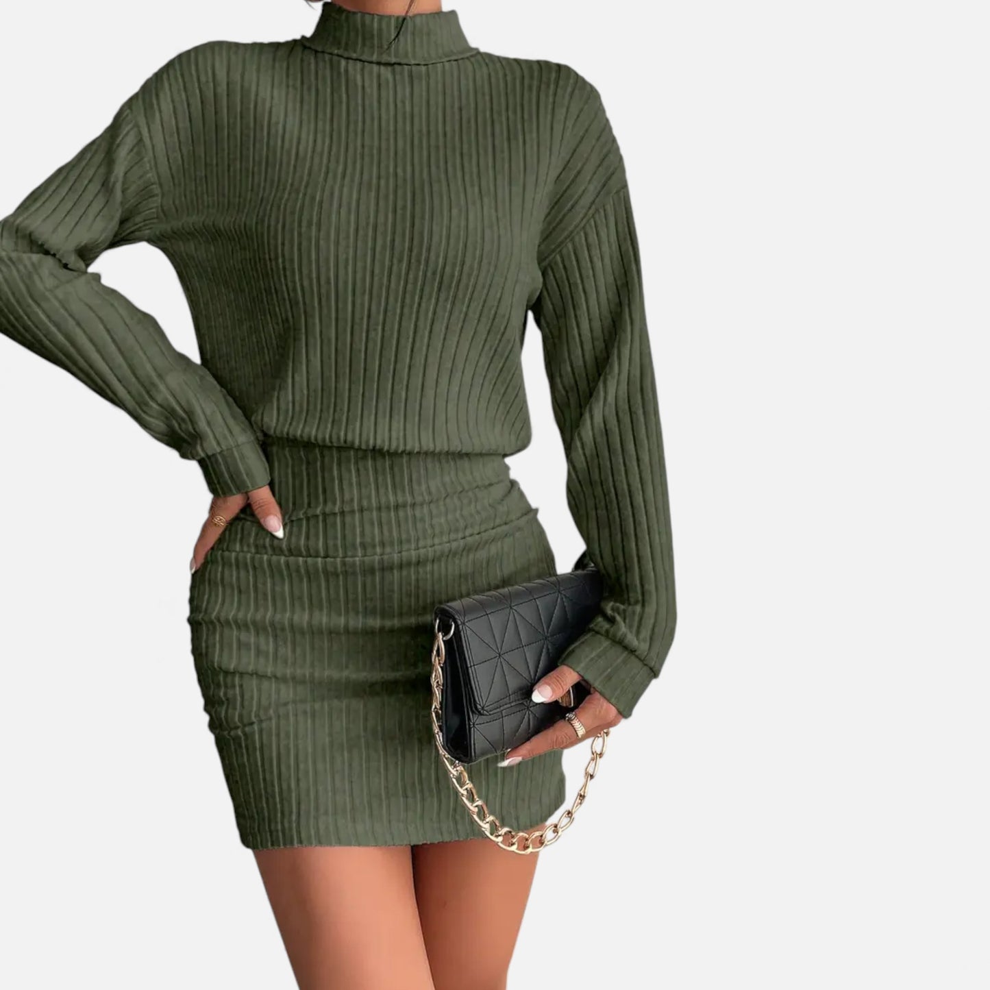 Eston House | Women’s Elegant Ruched Mock‑Neck Dress