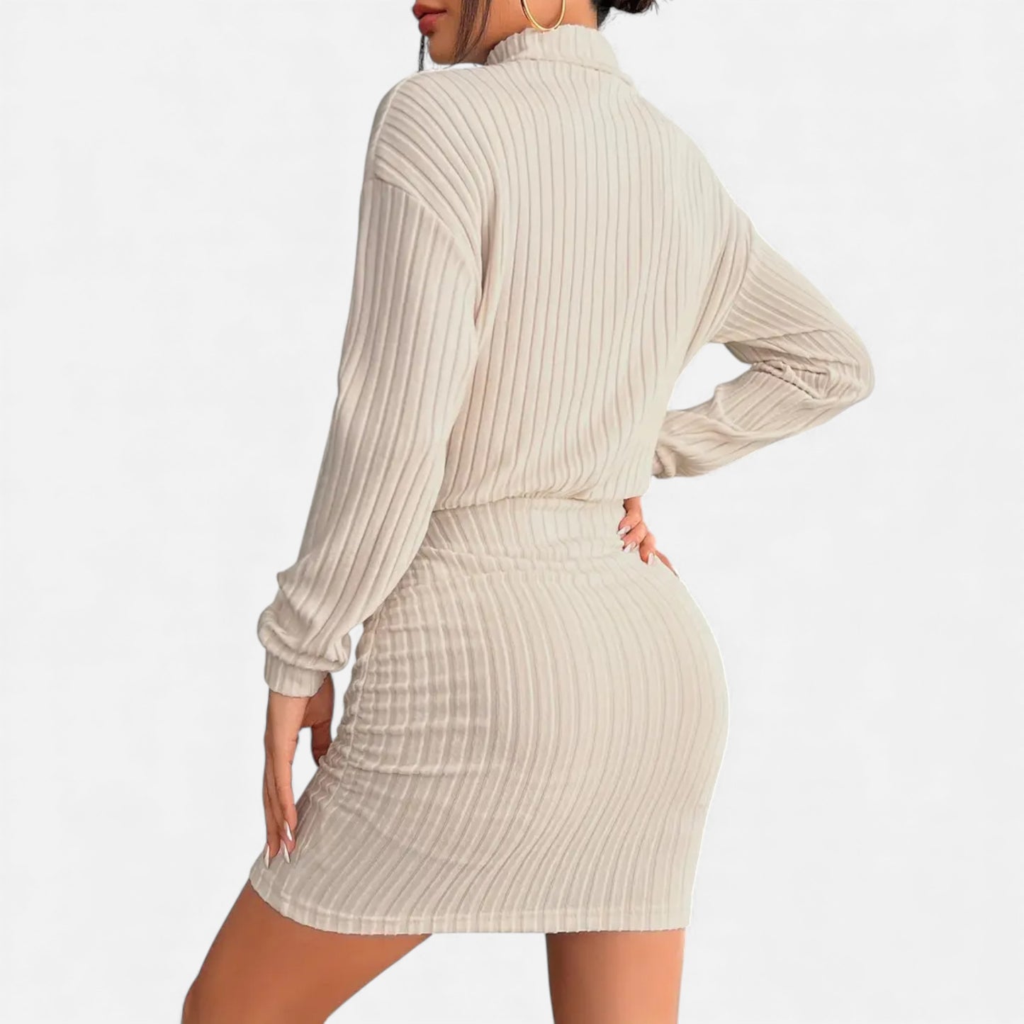 Eston House | Women’s Elegant Ruched Mock‑Neck Dress