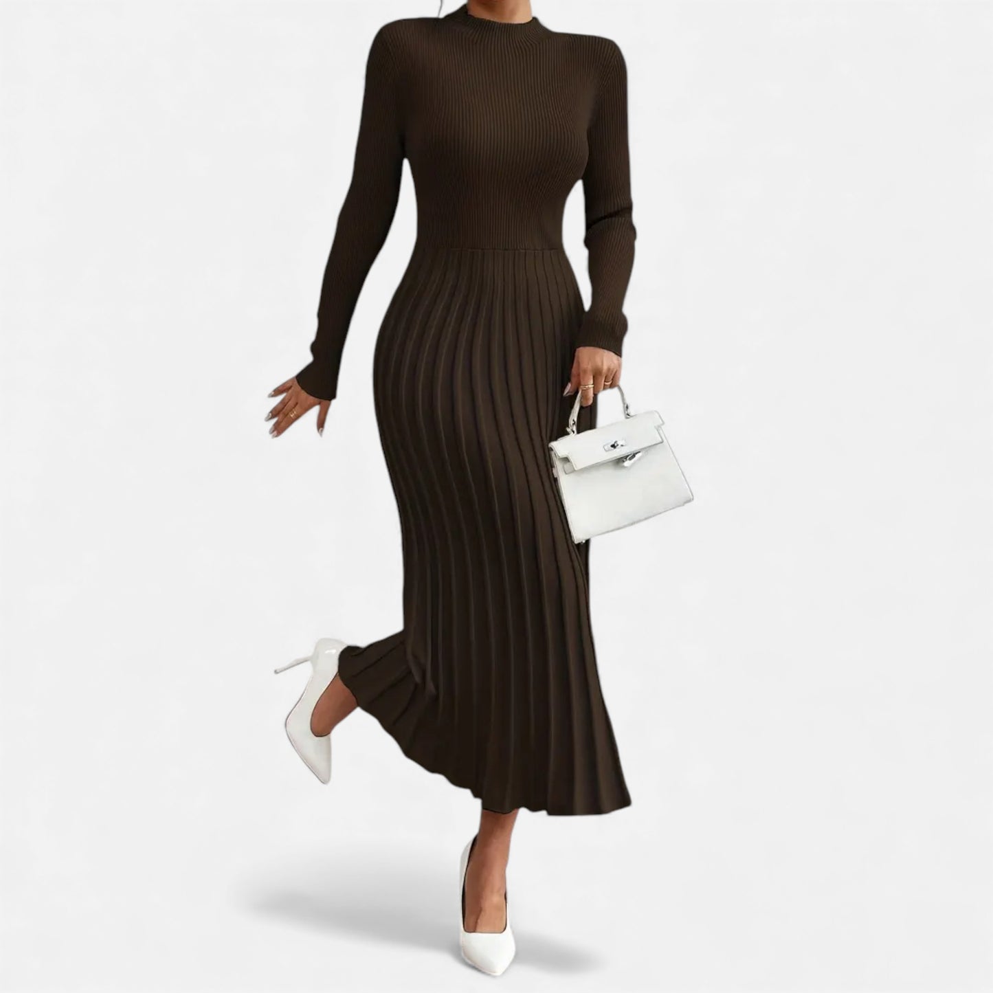 Eston House | Women’s Long‑Sleeve High‑Neck Satin Dress