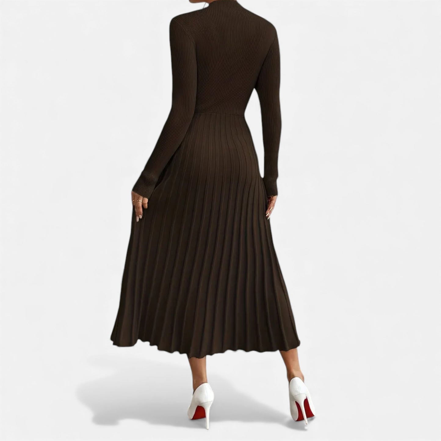 Eston House | Women’s Long‑Sleeve High‑Neck Satin Dress