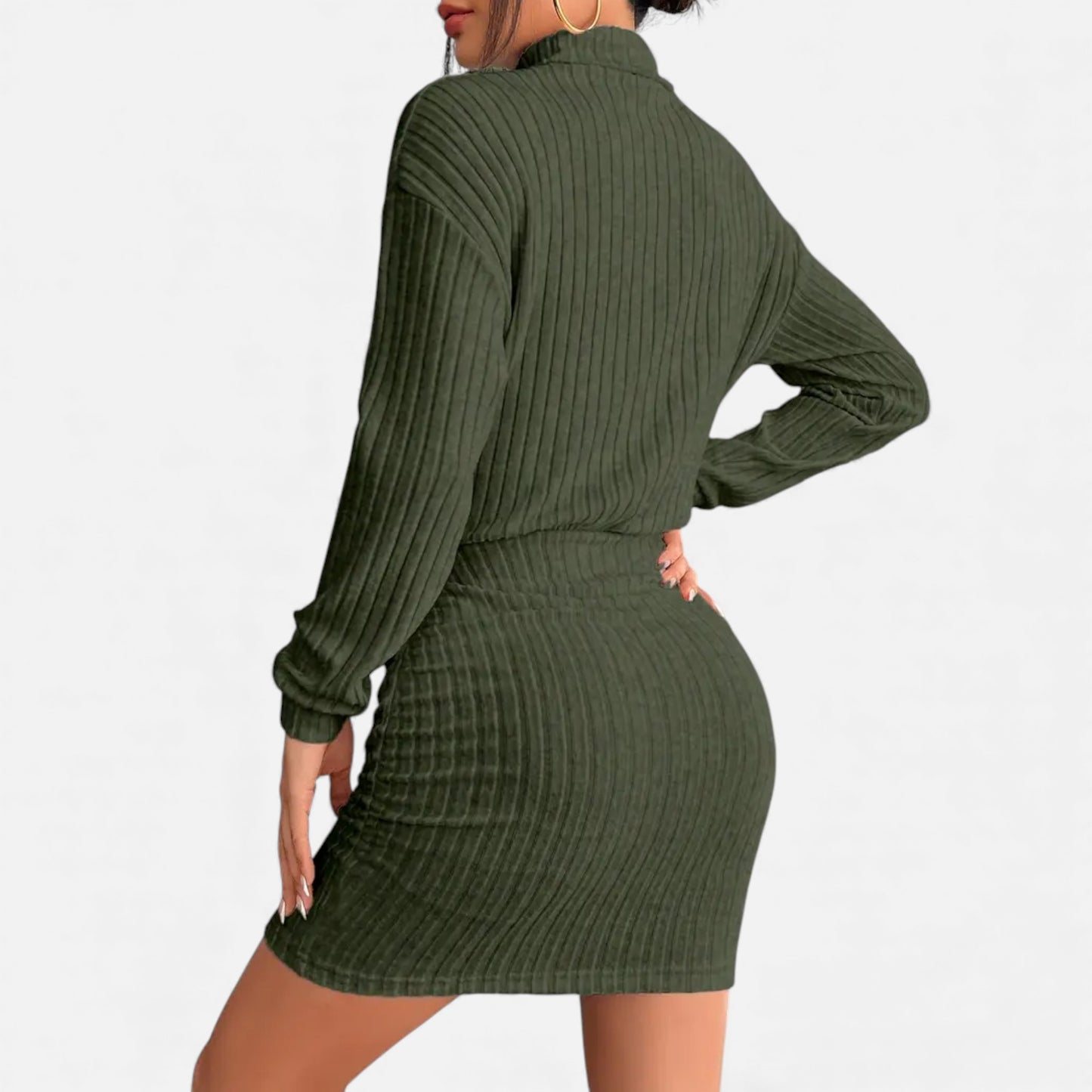 Eston House | Women’s Elegant Ruched Mock‑Neck Dress